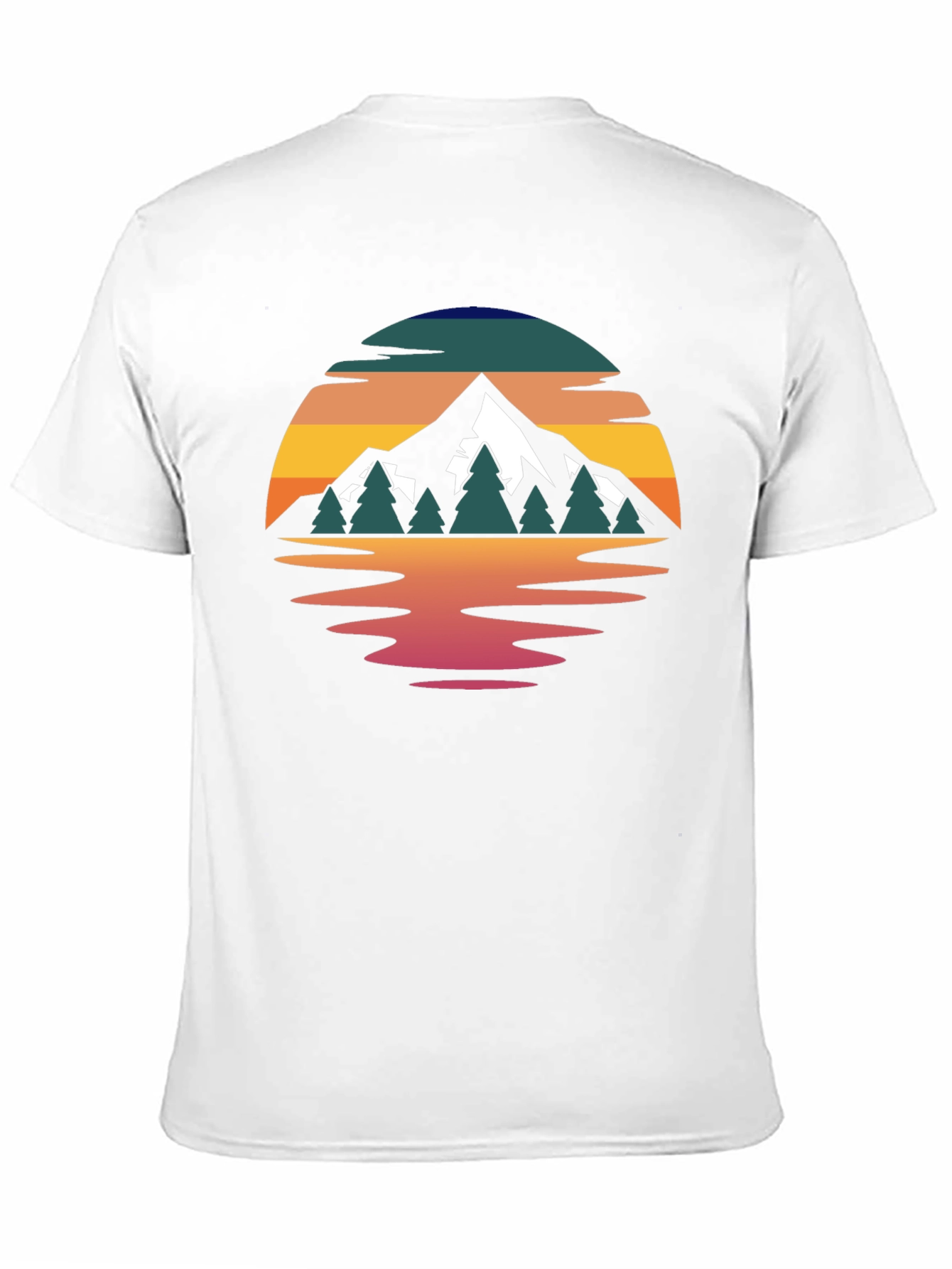 Camiseta Hombre Diseño Montaña Reflejo Atardecer