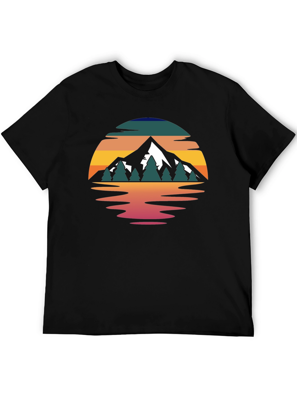 Camiseta Hombre Diseño Montaña Reflejo Atardecer
