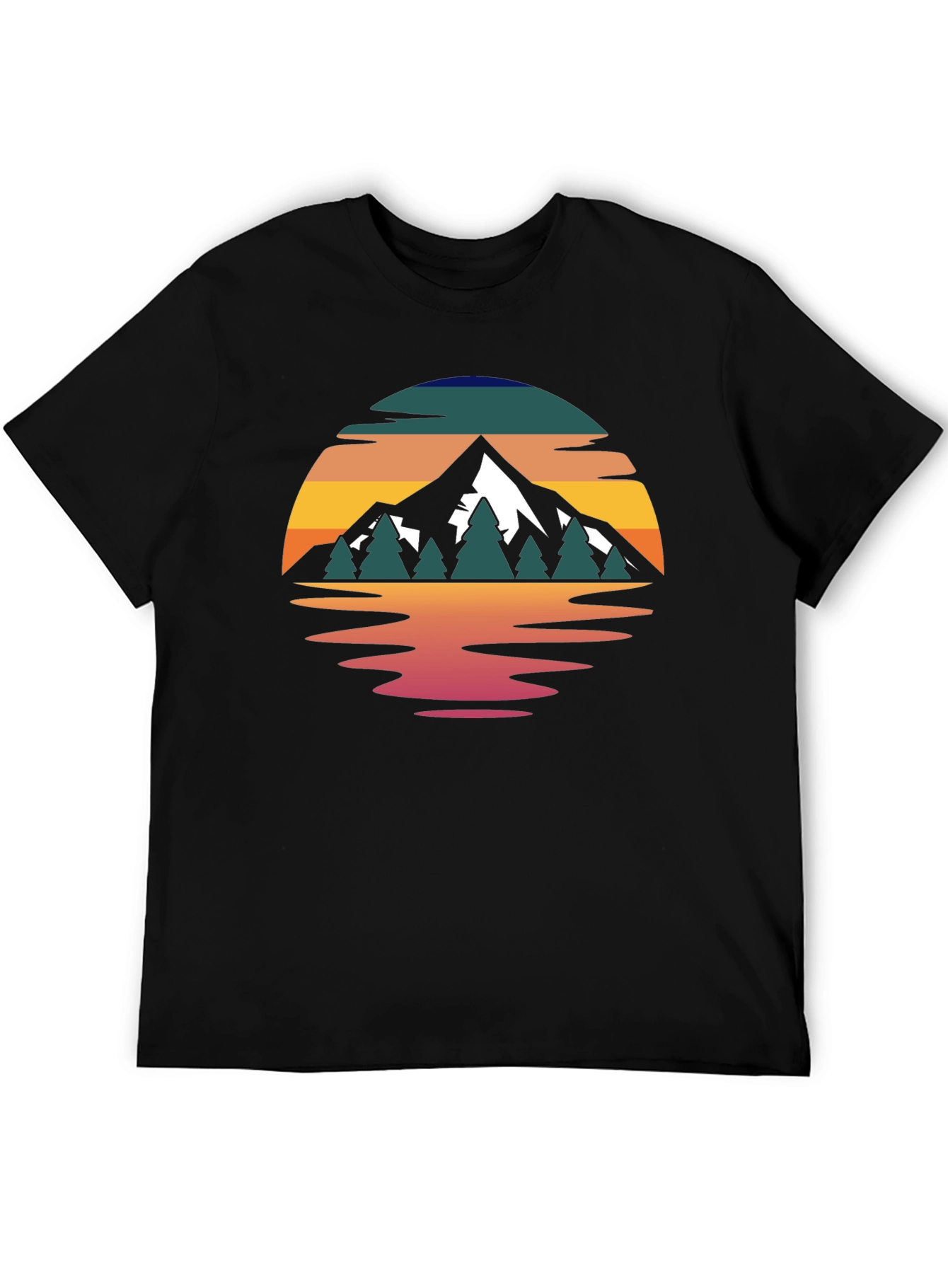 Camiseta Hombre Diseño Montaña Reflejo Atardecer