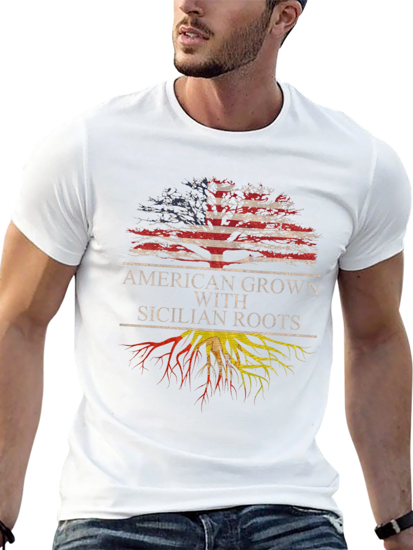 Camiseta Hombre Americano con Raíces Sicilianas