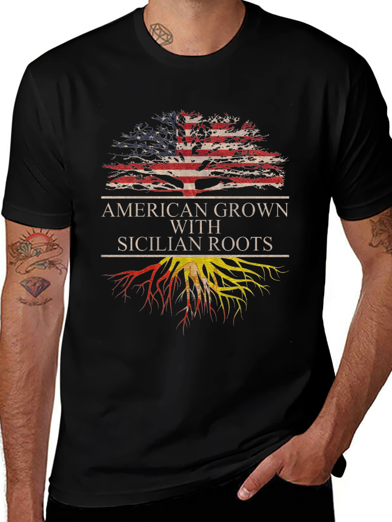 Camiseta Hombre Americano con Raíces Sicilianas