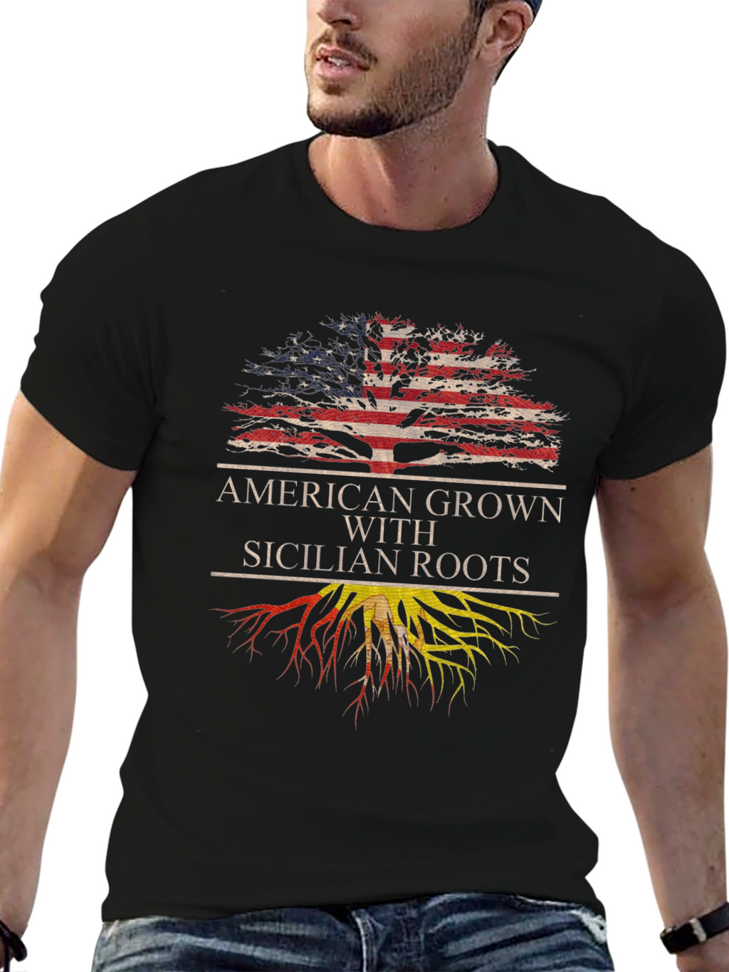 Camiseta Hombre Americano con Raíces Sicilianas