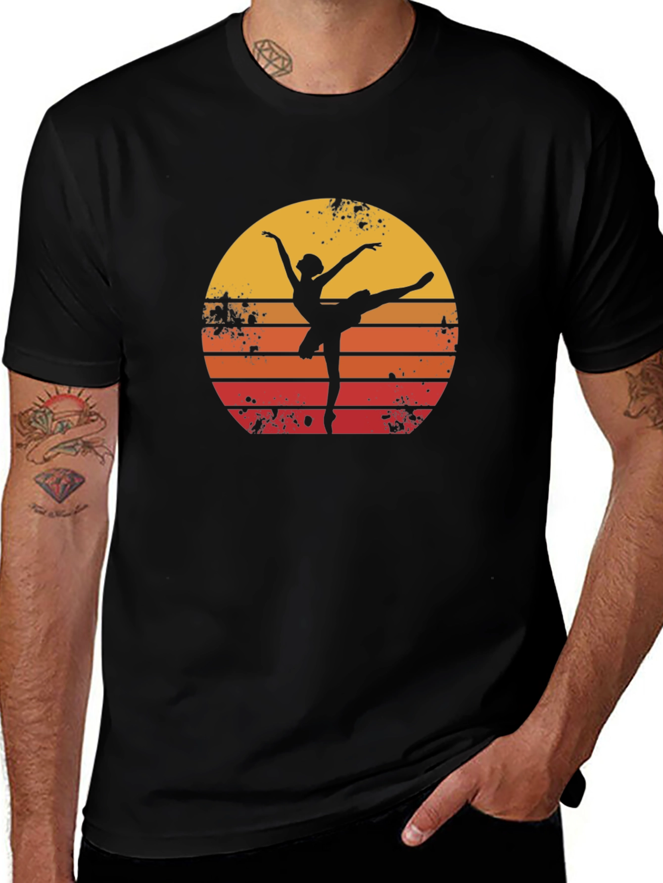 Camiseta Hombre Negra Silueta Bailarina Retro