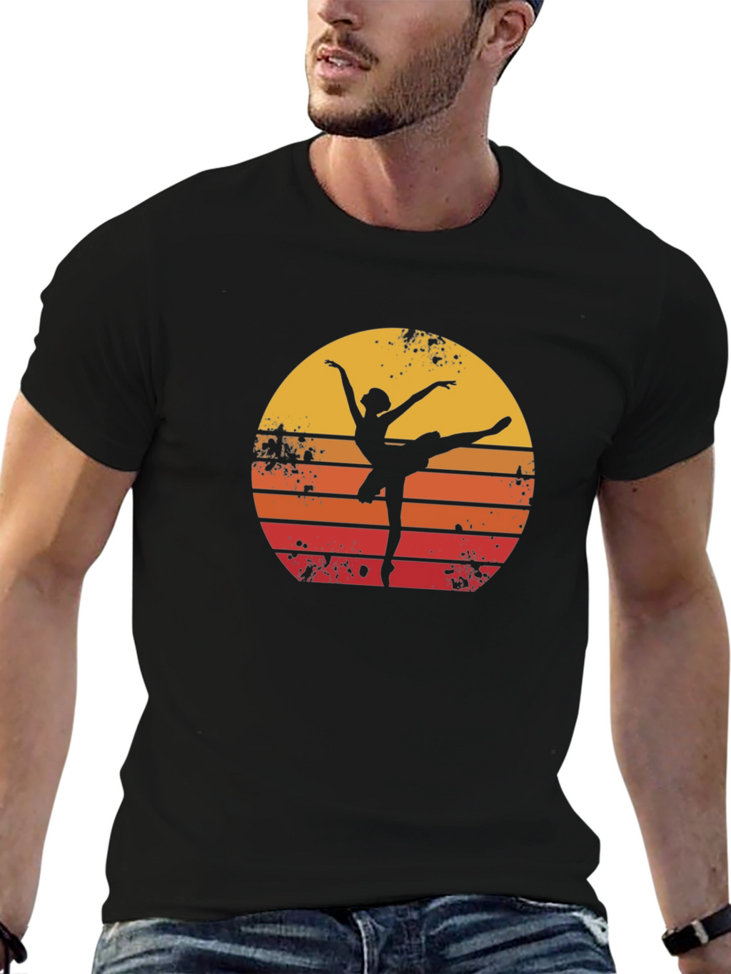 Camiseta Hombre Negra Silueta Bailarina Retro