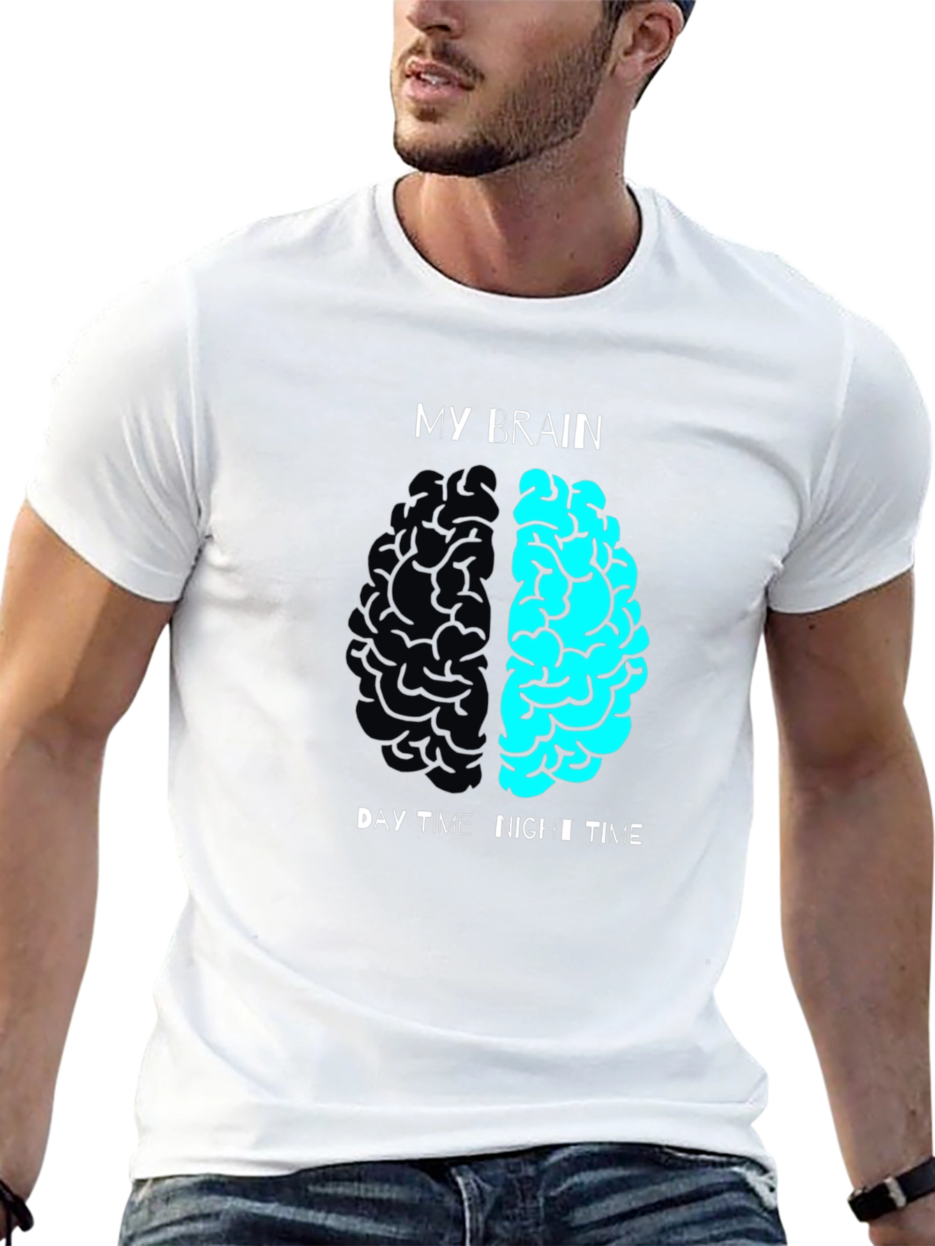 Camiseta Hombre Humor Cerebro Día Noche Algodón