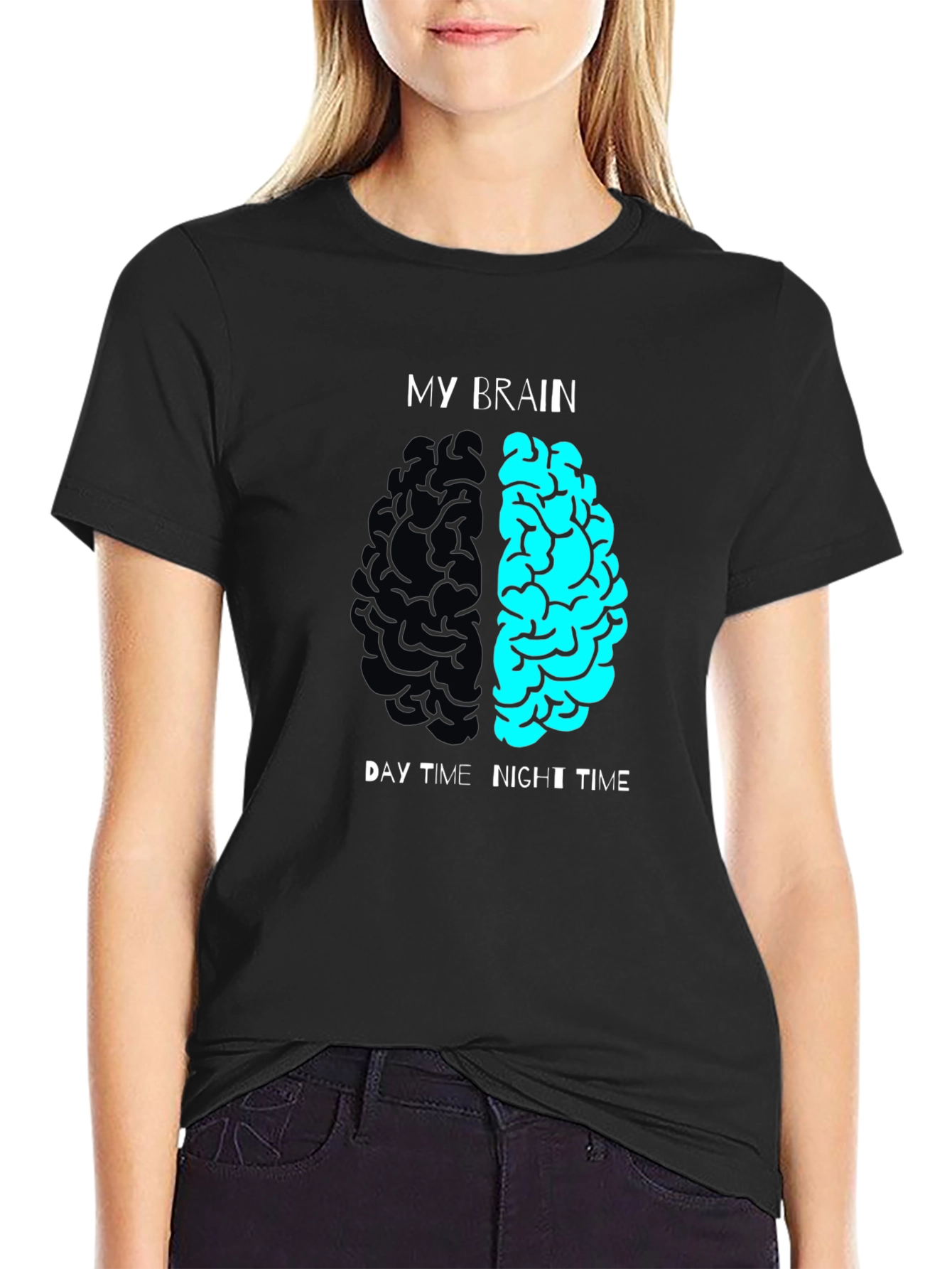 Camiseta Hombre Humor Cerebro Día Noche Algodón
