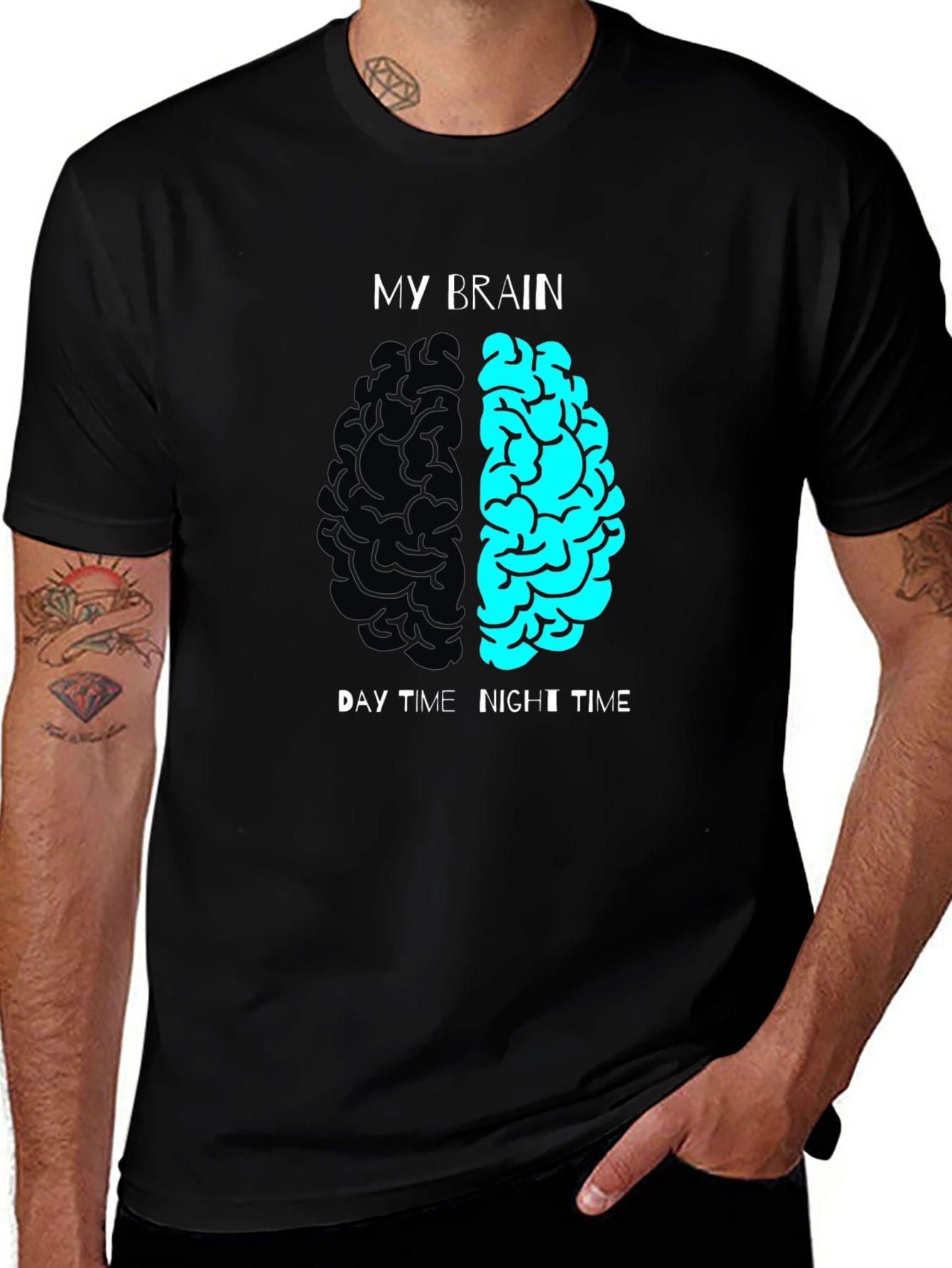 Camiseta Hombre Humor Cerebro Día Noche Algodón