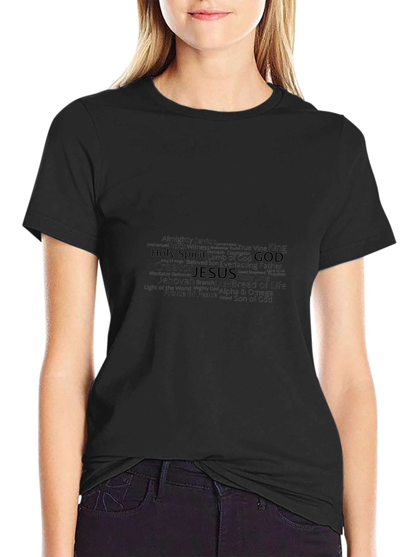 Camiseta Cristiana Negra: Jesús y Nombres de Dios