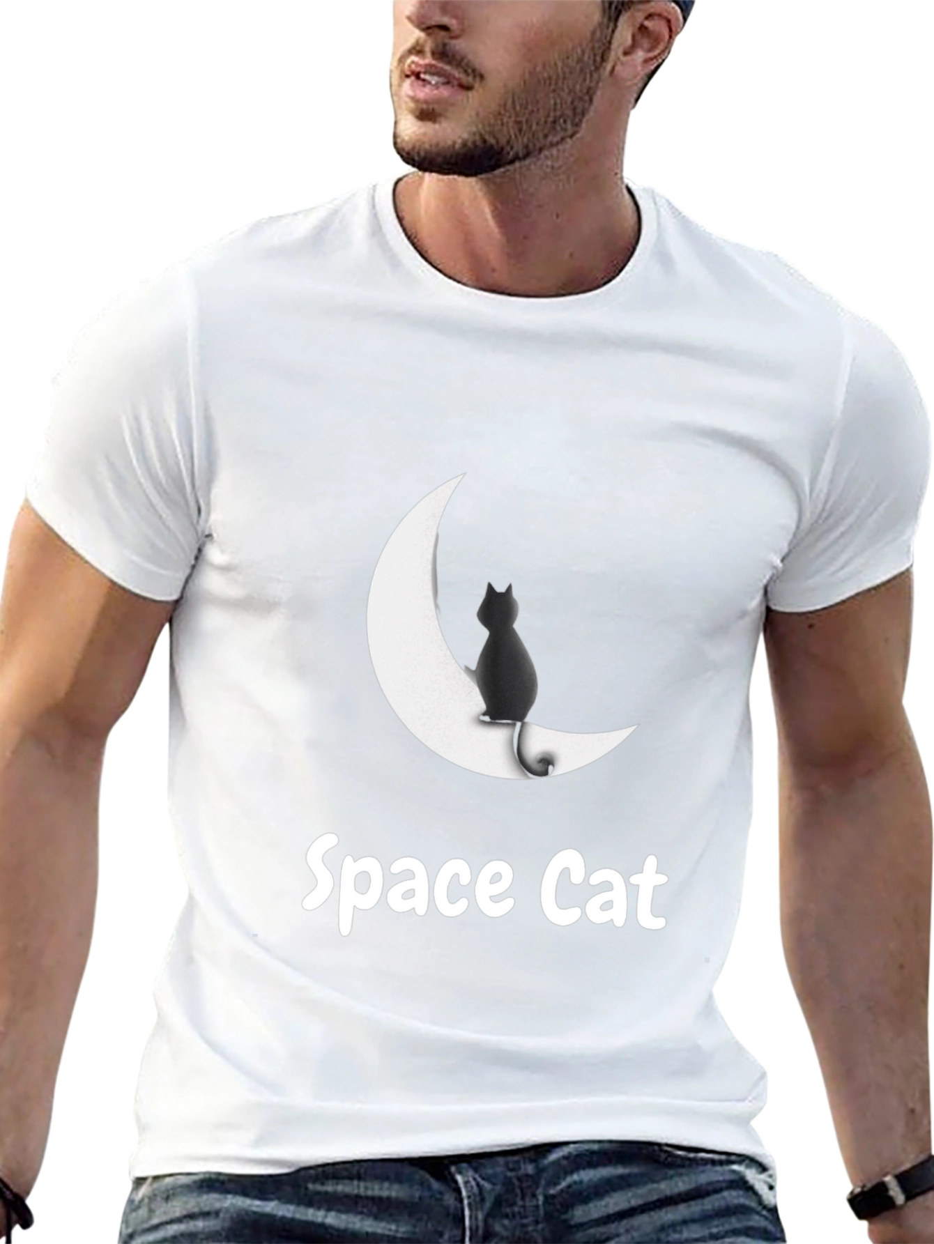 Camiseta Gato Espacial Negra - Diseño Original