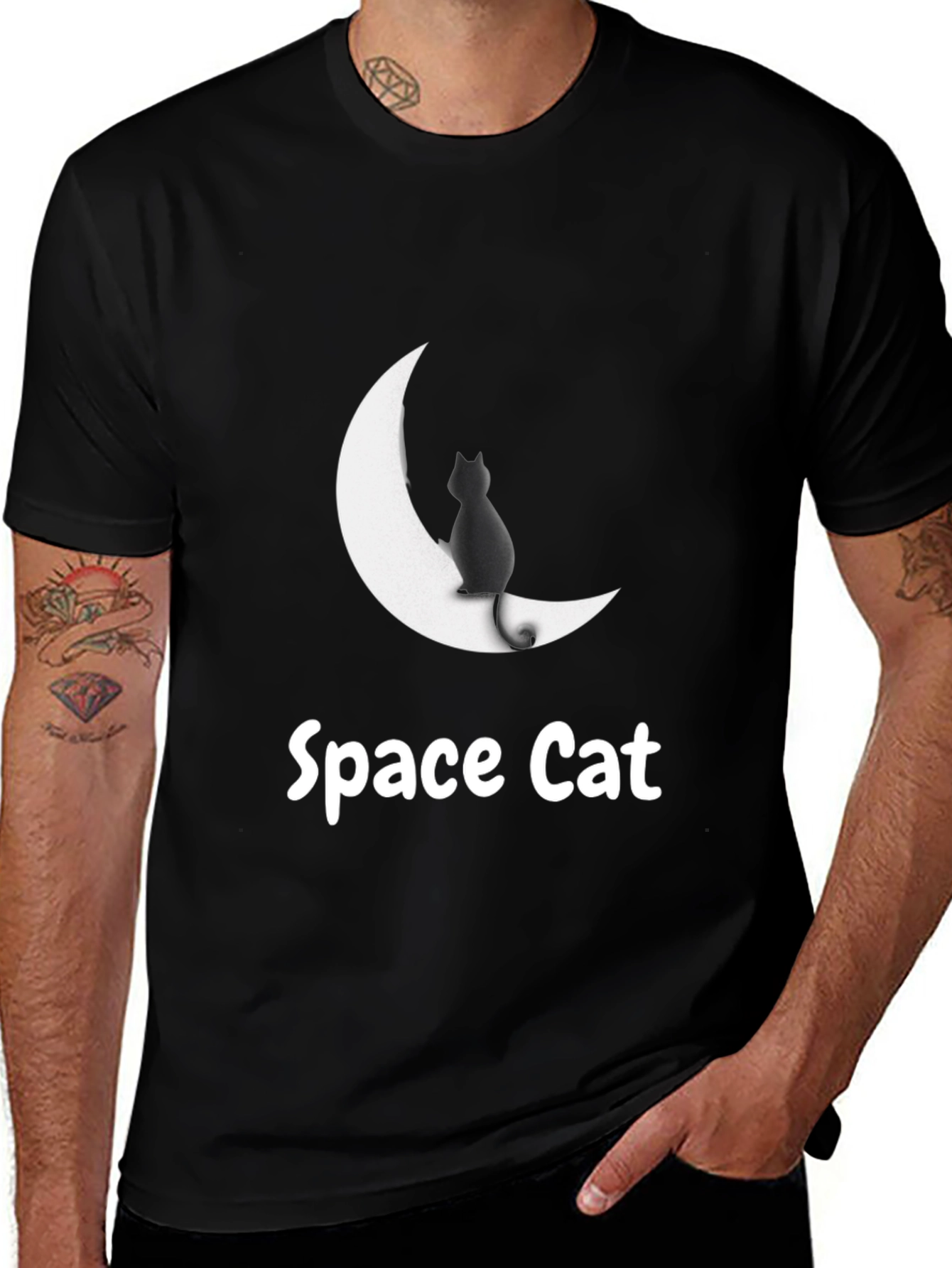 Camiseta Gato Espacial Negra - Diseño Original