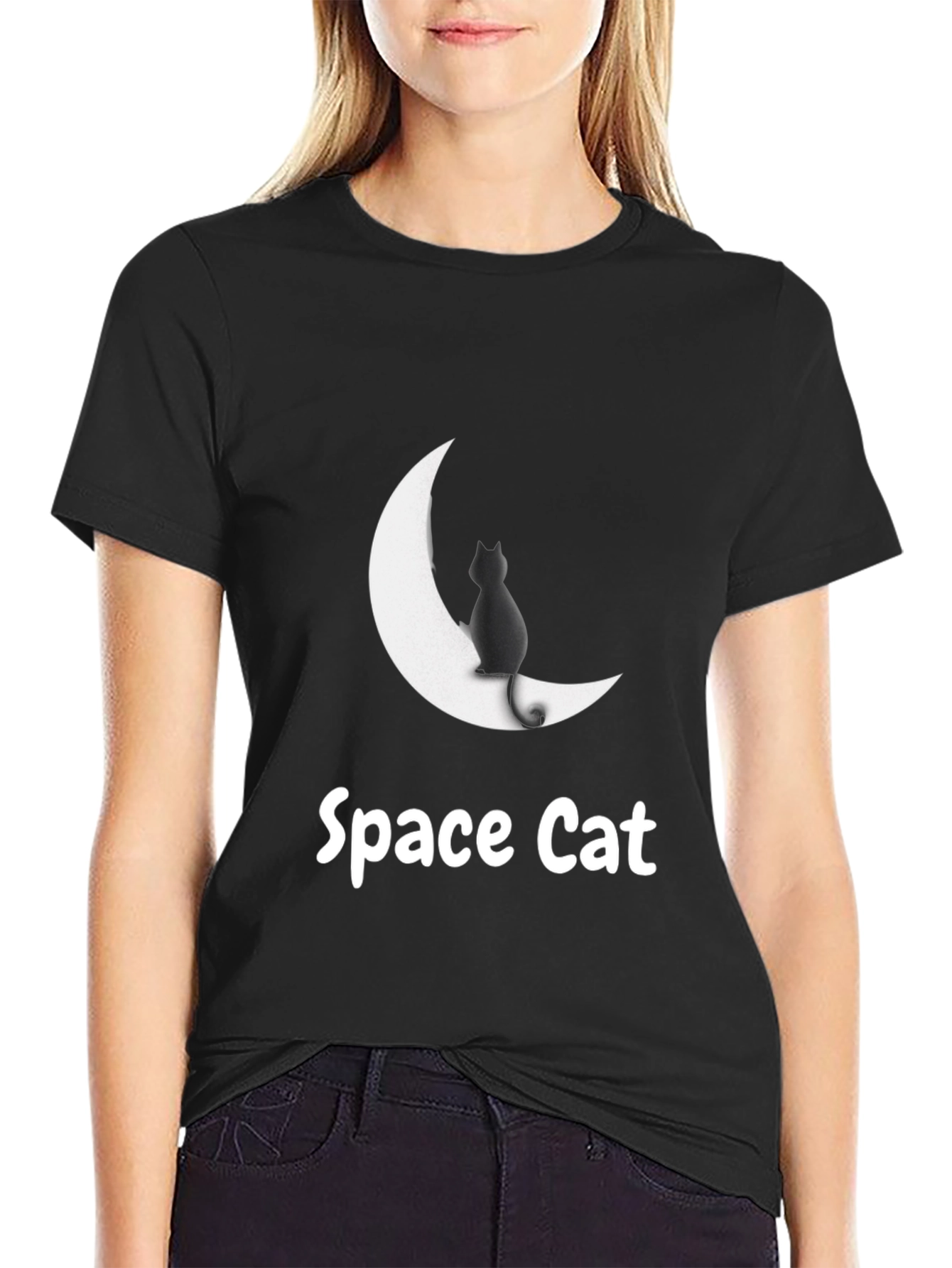 Camiseta Gato Espacial Negra - Diseño Original