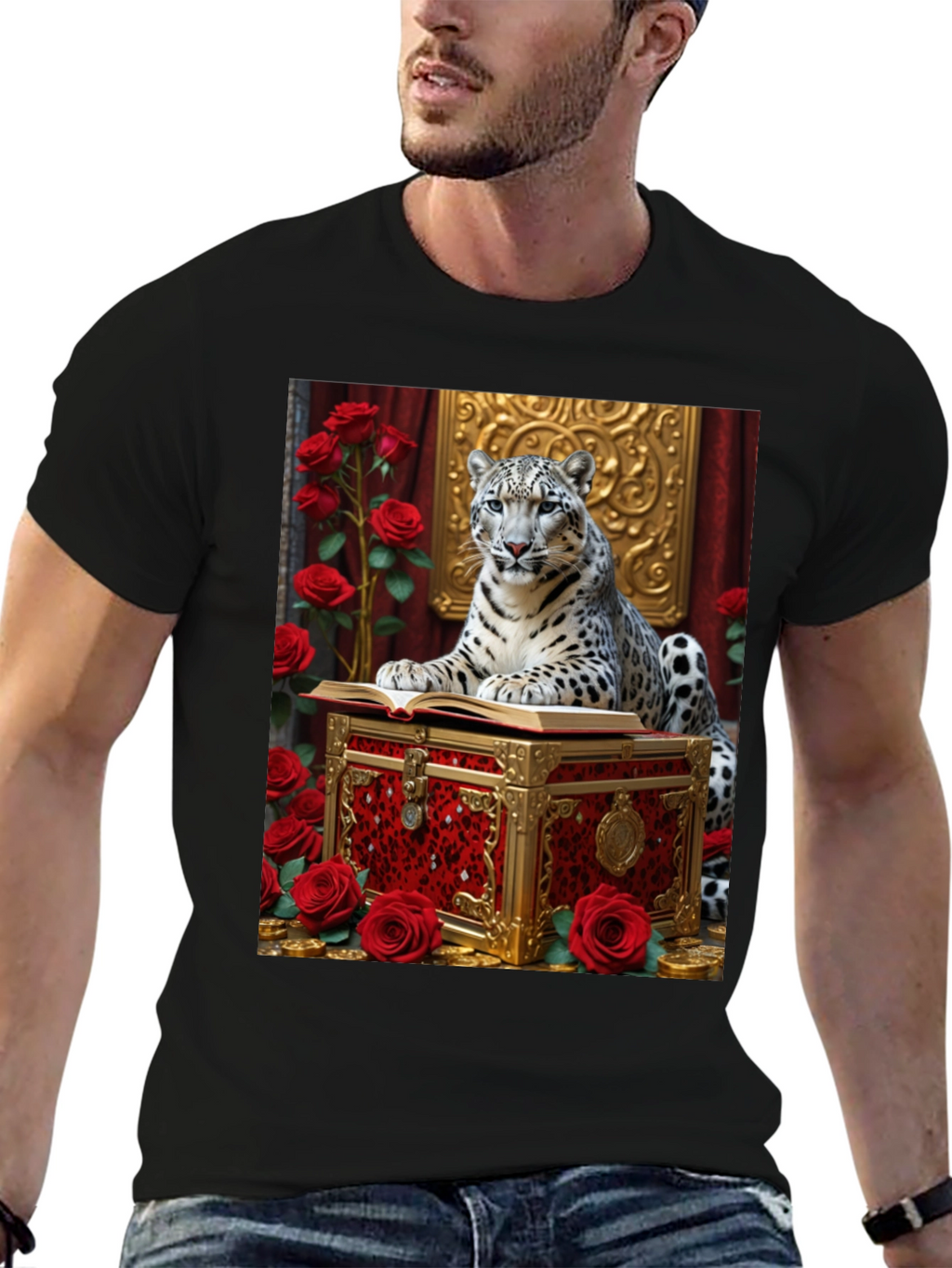 Camiseta con Diseño de Leopardo y Rosas