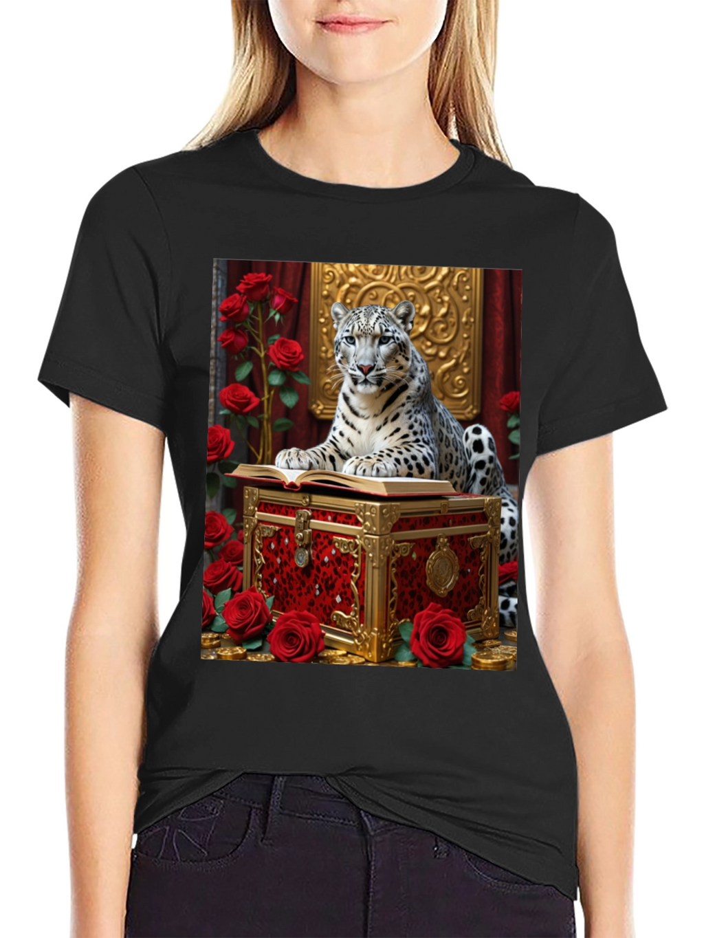 Camiseta con Diseño de Leopardo y Rosas