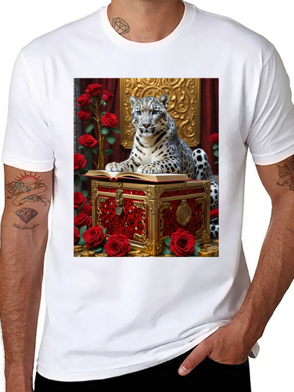 Camiseta con Diseño de Leopardo y Rosas