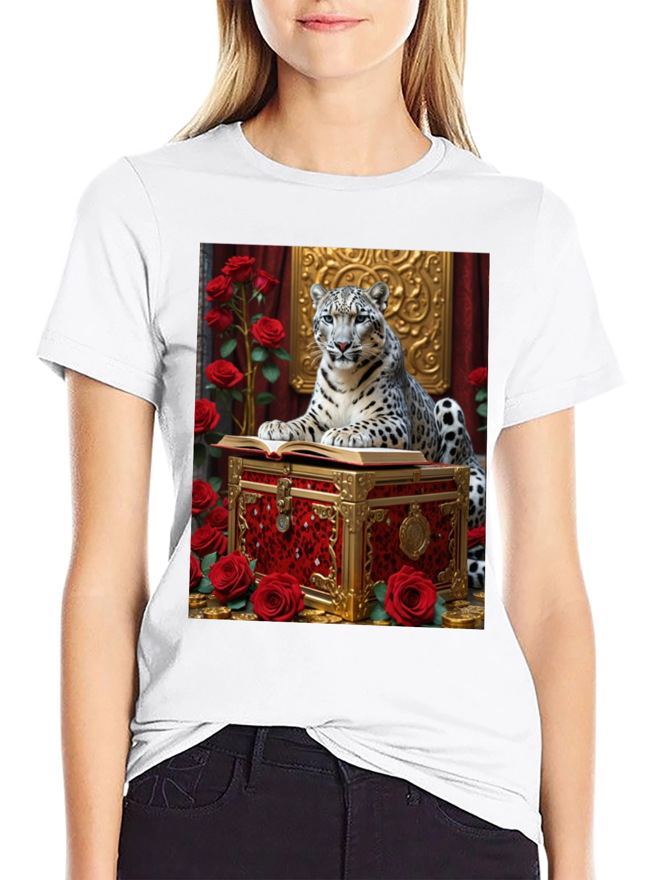 Camiseta con Diseño de Leopardo y Rosas
