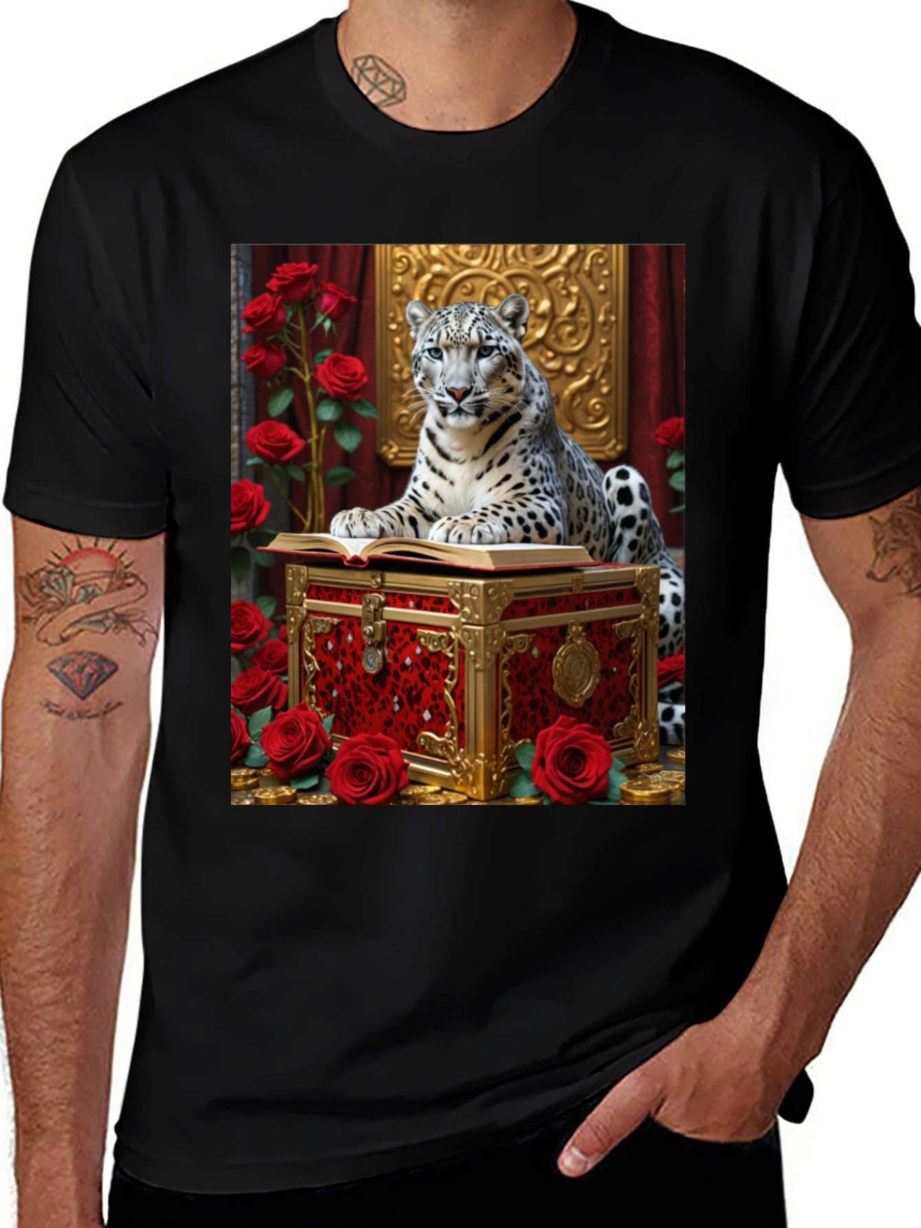 Camiseta con Diseño de Leopardo y Rosas