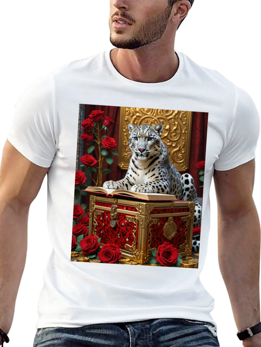 Camiseta con Diseño de Leopardo y Rosas