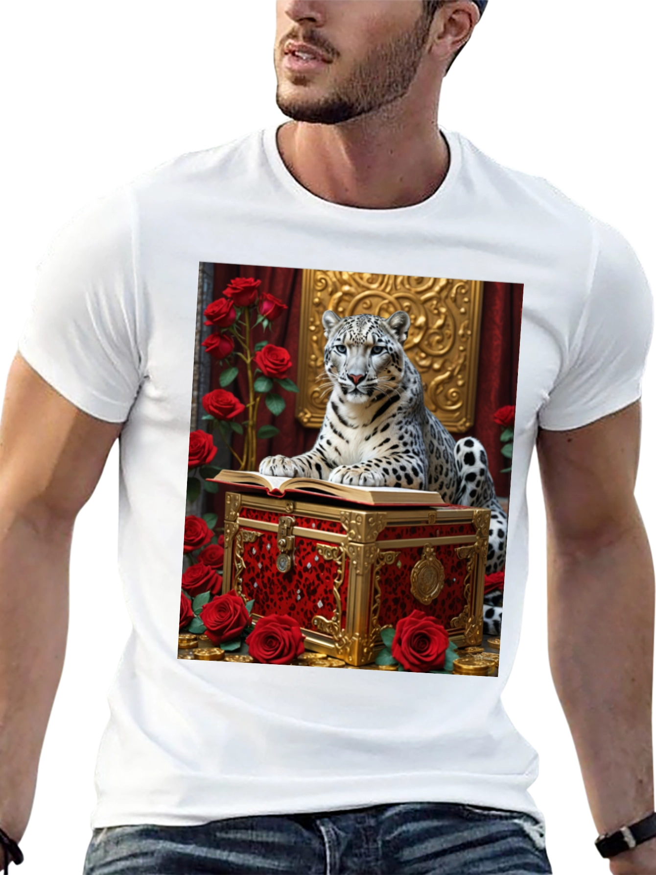 Camiseta con Diseño de Leopardo y Rosas