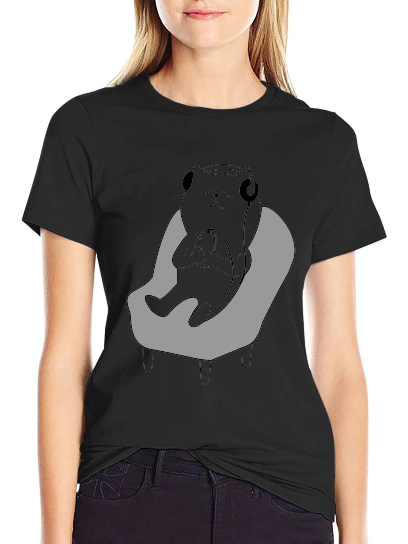 Camiseta Hombre - Gato Relajado con Auriculares