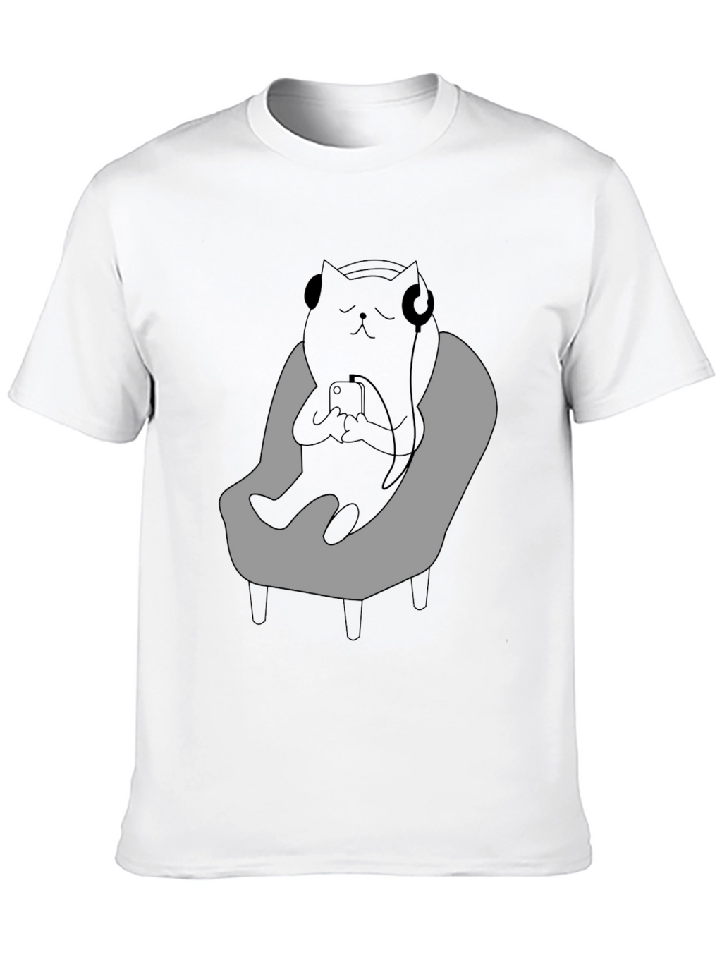 Camiseta Hombre - Gato Relajado con Auriculares