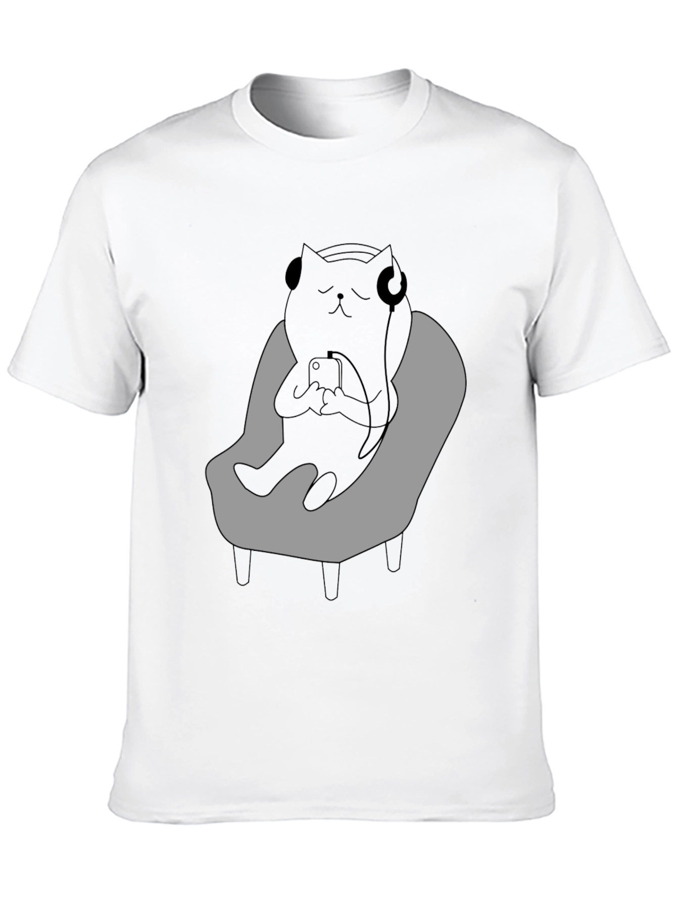 Camiseta Hombre - Gato Relajado con Auriculares
