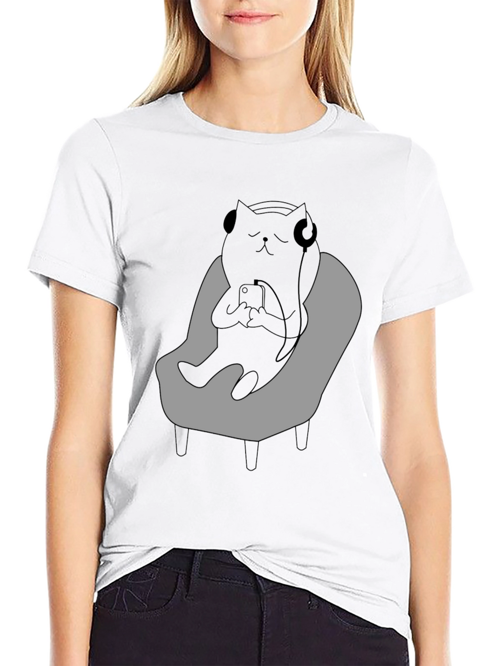 Camiseta Hombre - Gato Relajado con Auriculares