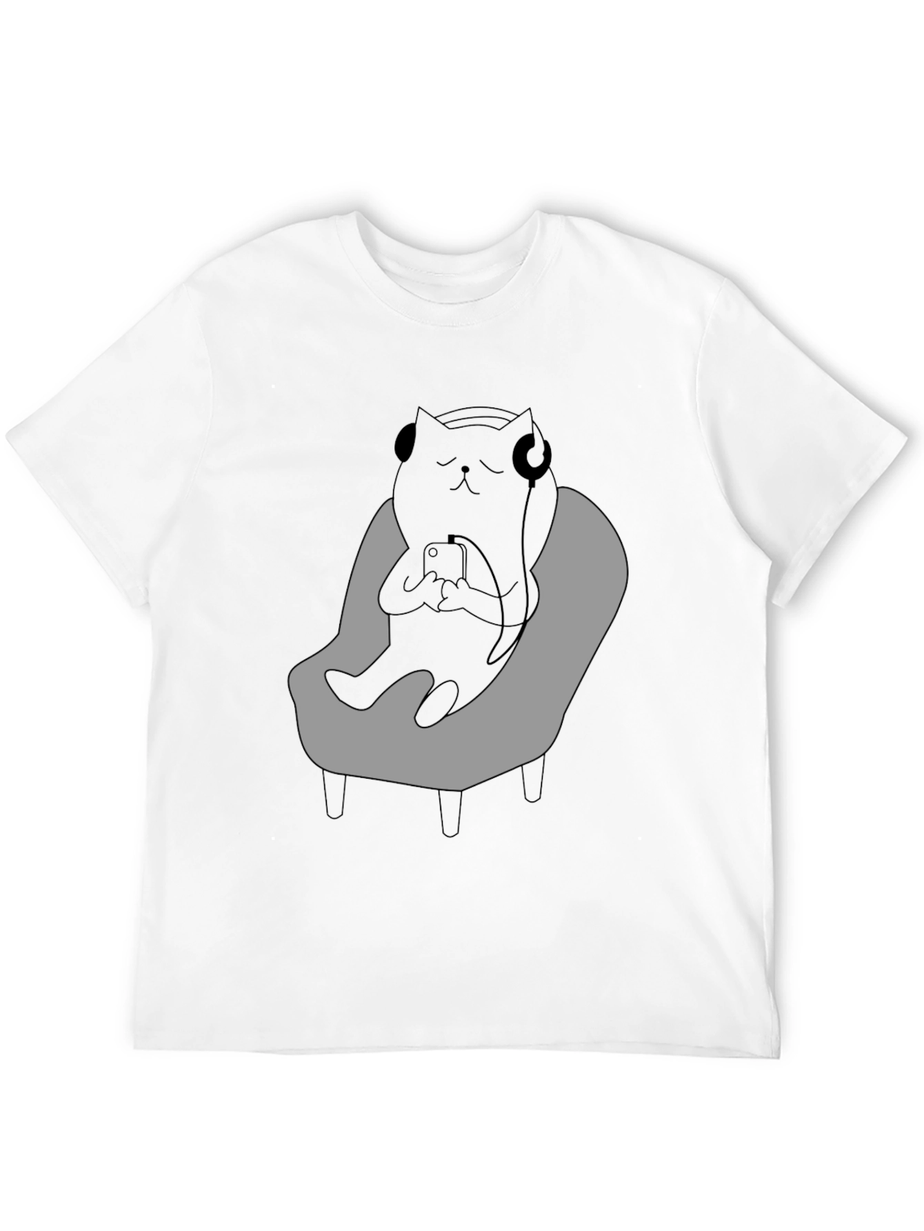 Camiseta Hombre - Gato Relajado con Auriculares