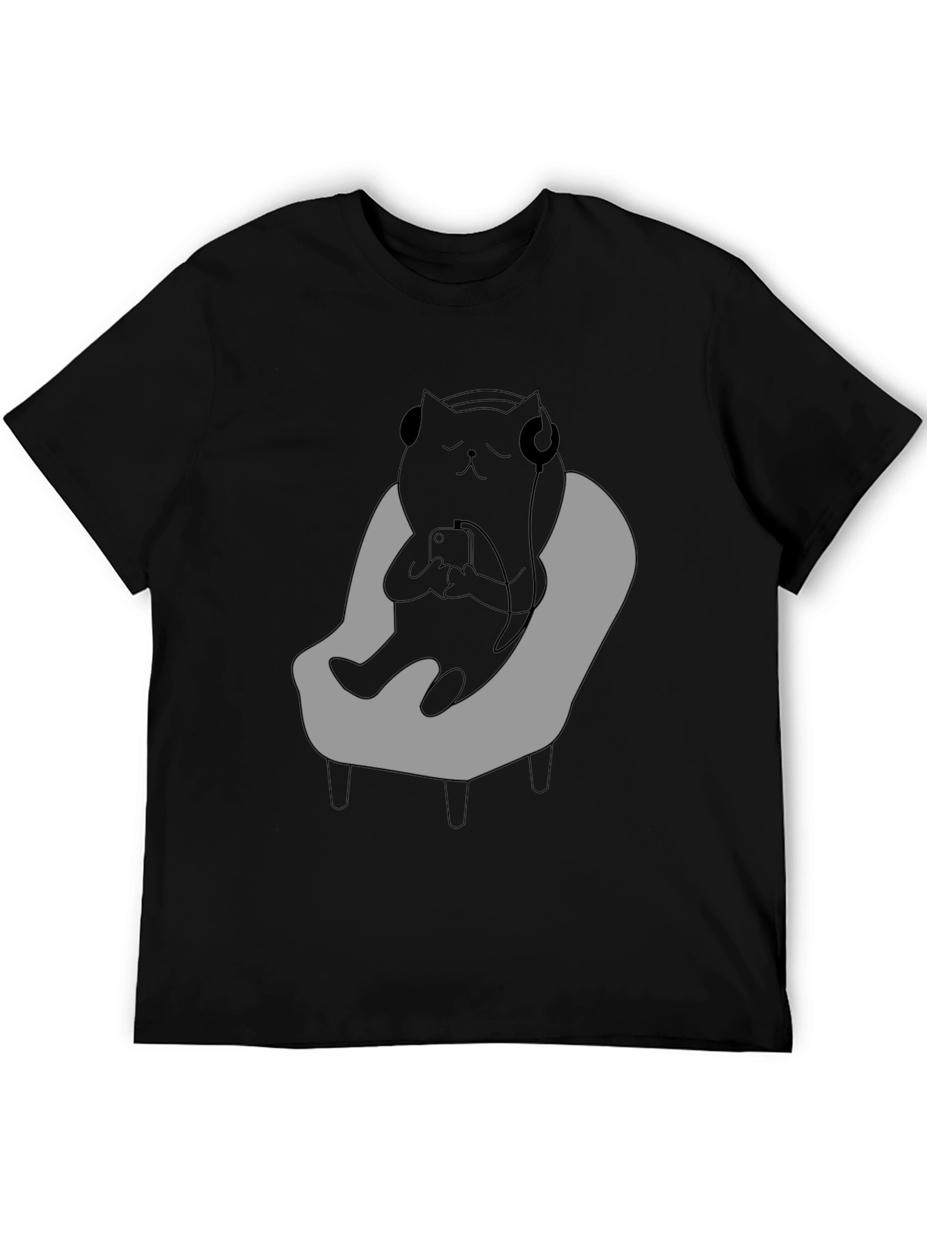 Camiseta Hombre - Gato Relajado con Auriculares