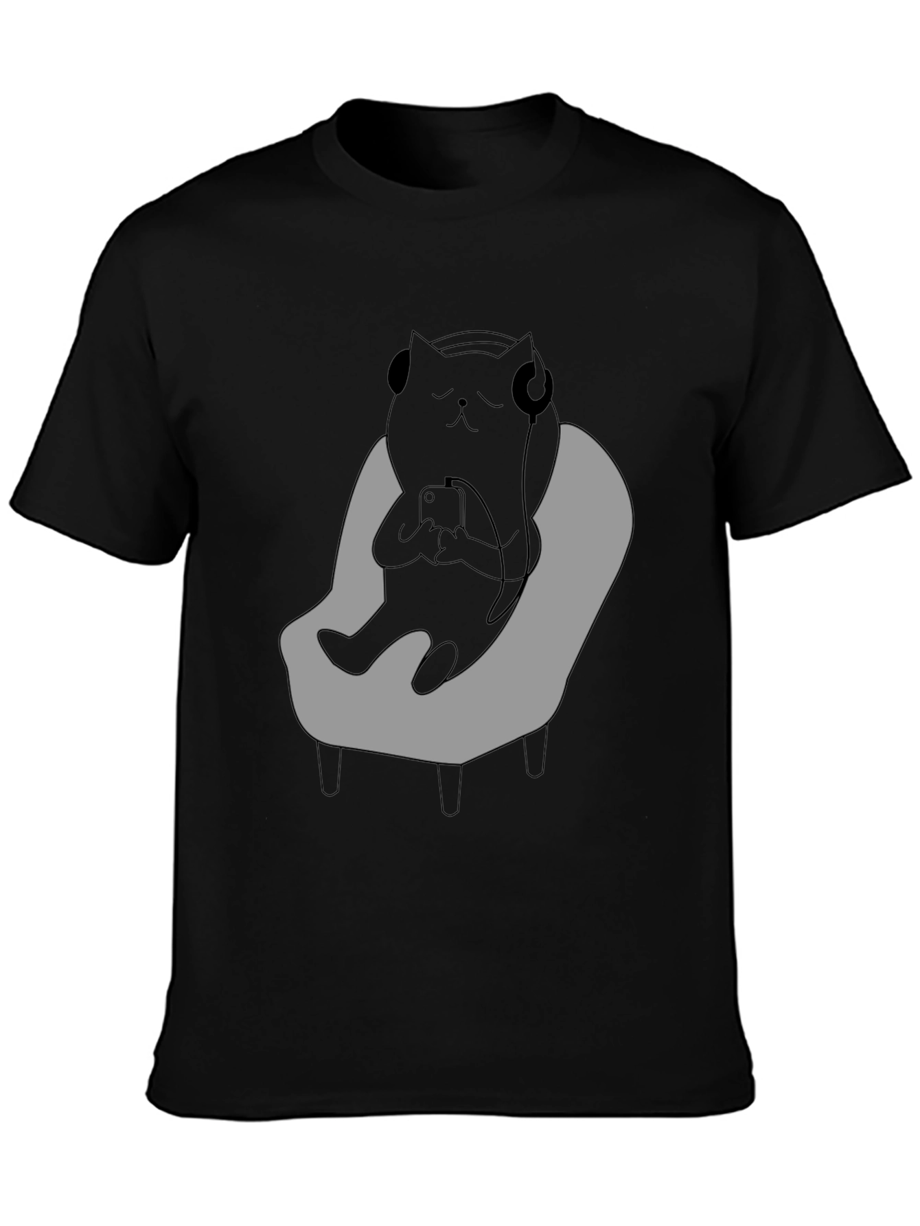 Camiseta Hombre - Gato Relajado con Auriculares