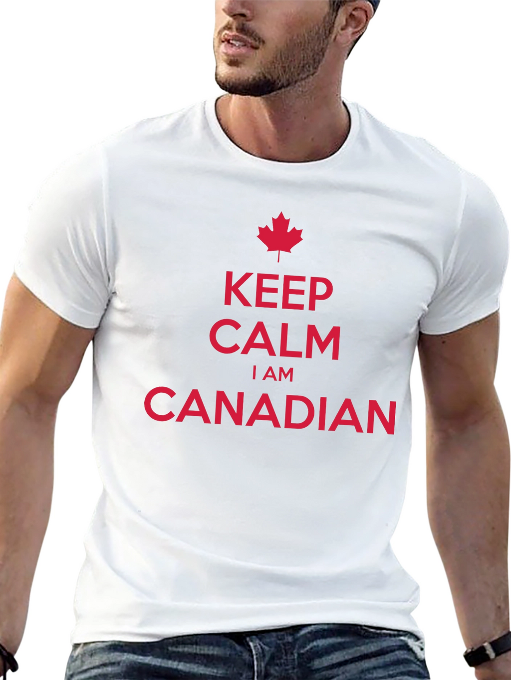 Camiseta Hombre Keep Calm Soy Canadiense Algodón