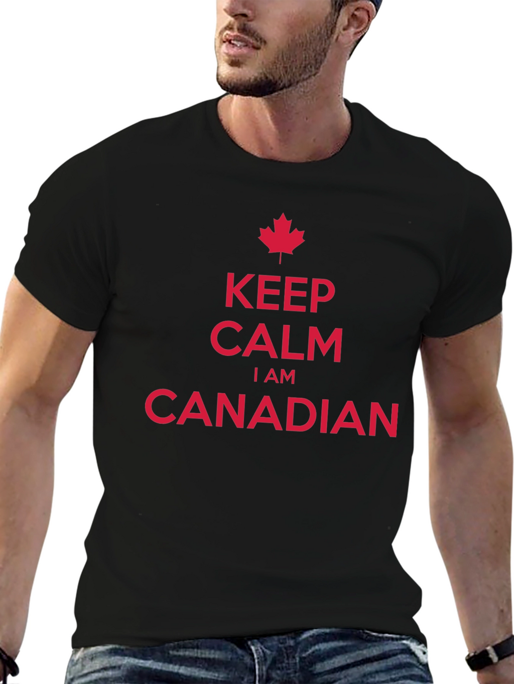 Camiseta Hombre Keep Calm Soy Canadiense Algodón
