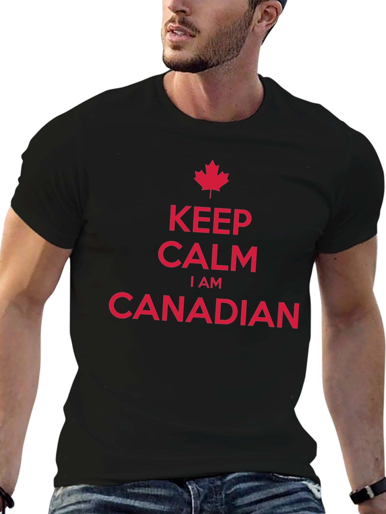 Camiseta Hombre Keep Calm Soy Canadiense Algodón