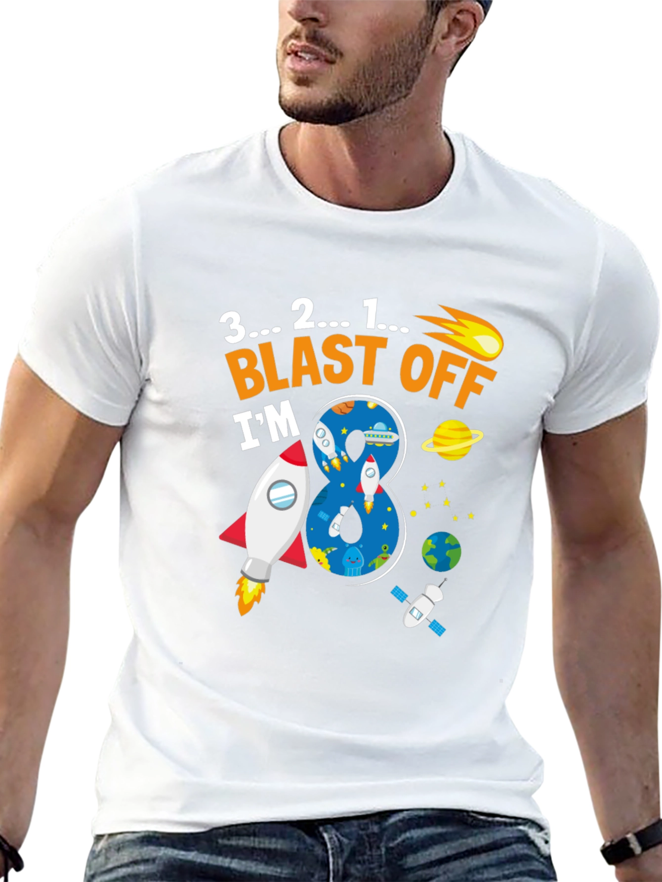Camiseta Blast Off Im 8 Espacial para Cumpleaños