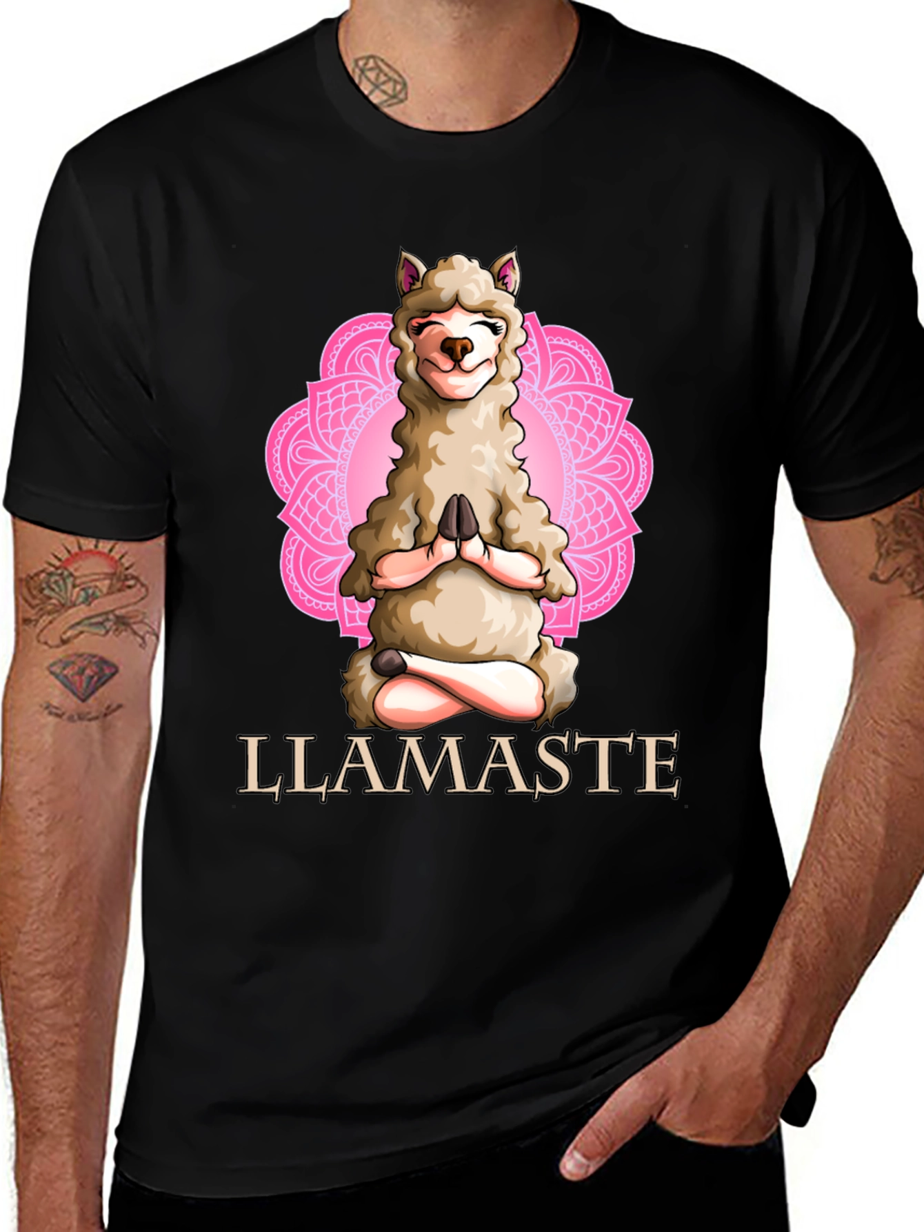 Camiseta Hombre Negra con Diseño de Llama Meditando