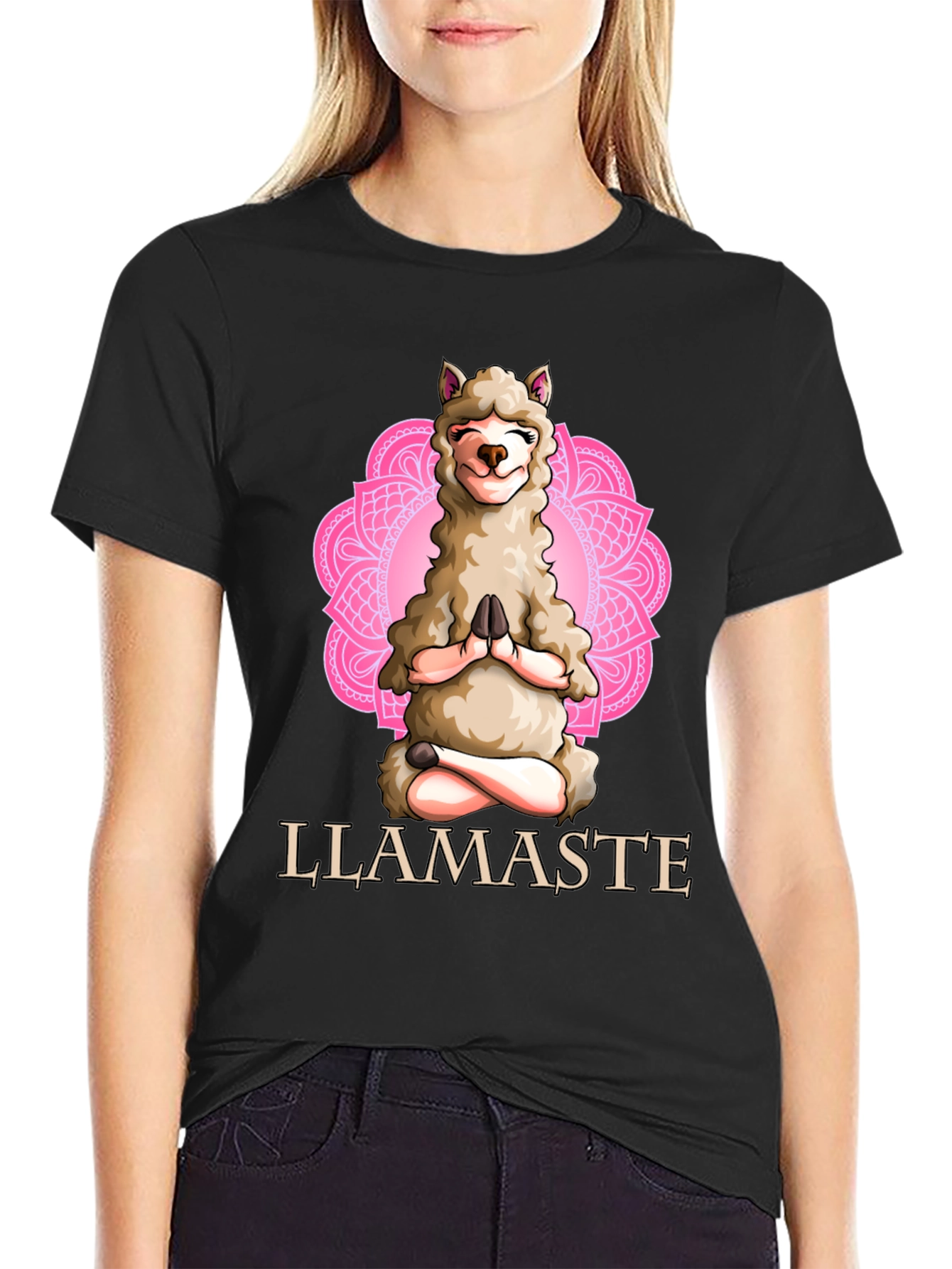 Camiseta Hombre Negra con Diseño de Llama Meditando