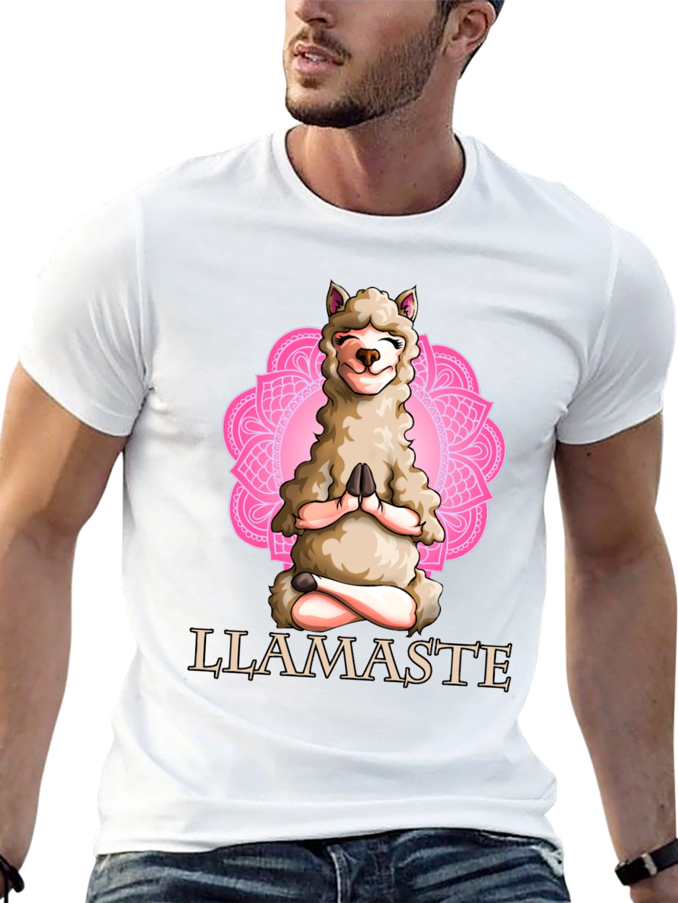 Camiseta Hombre Negra con Diseño de Llama Meditando