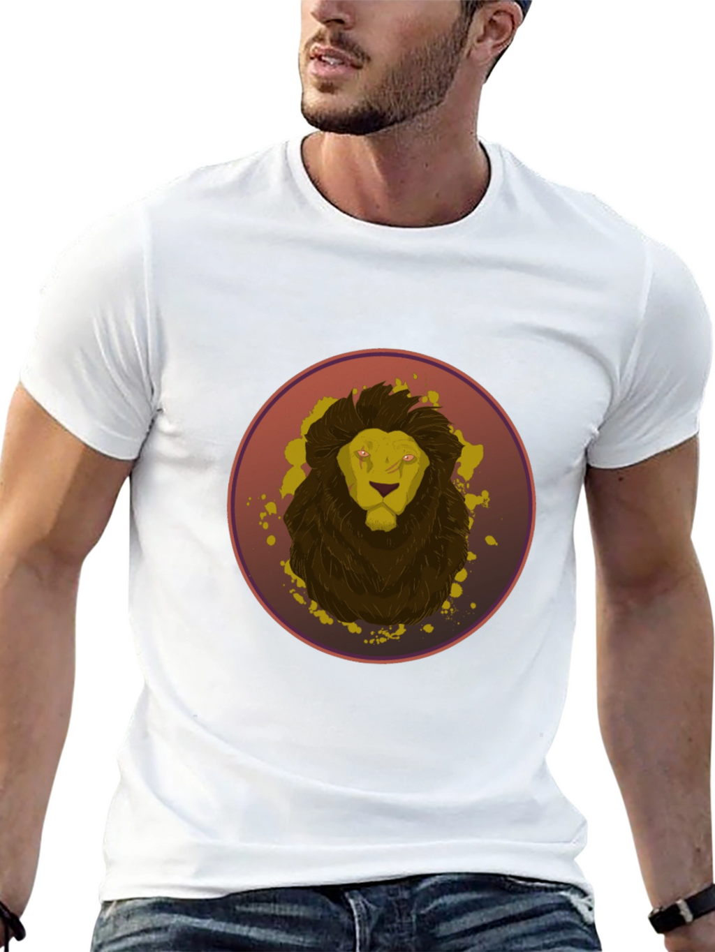 Camiseta Hombre Negra Diseño León Abstracto