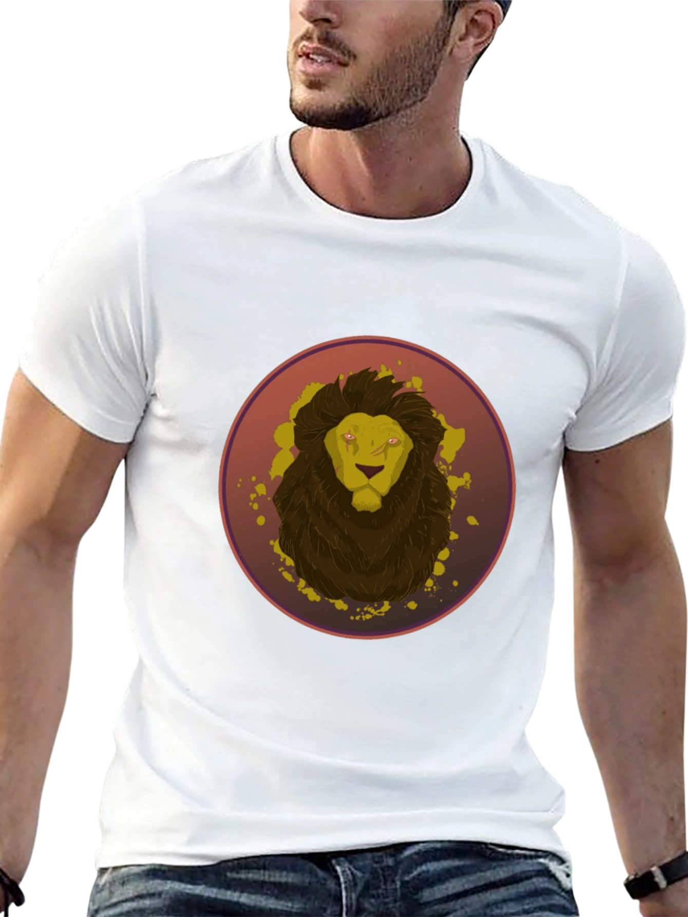 Camiseta Hombre Negra Diseño León Abstracto