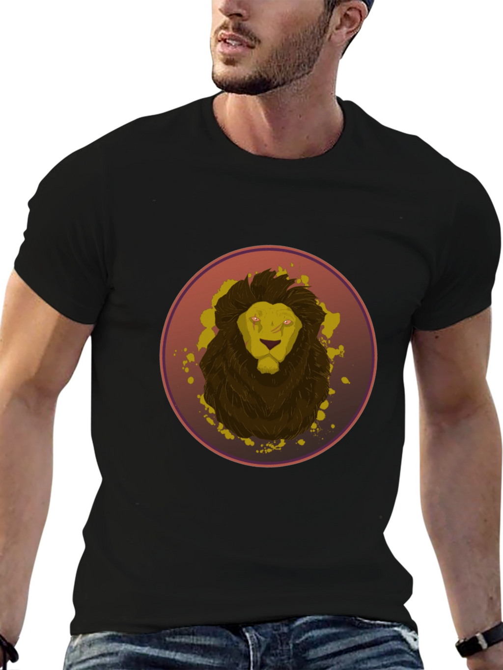 Camiseta Hombre Negra Diseño León Abstracto