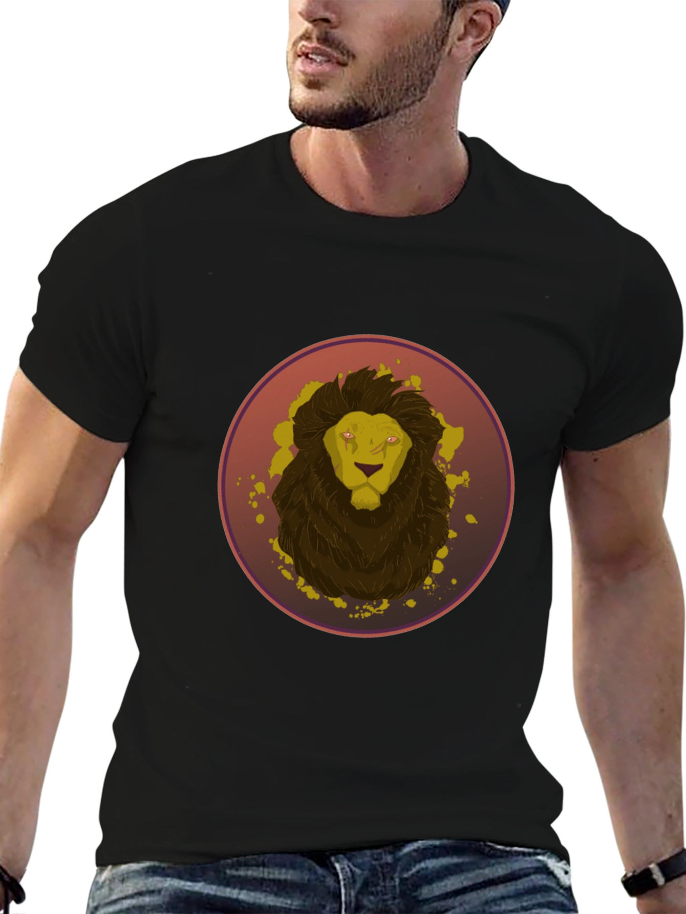 Camiseta Hombre Negra Diseño León Abstracto