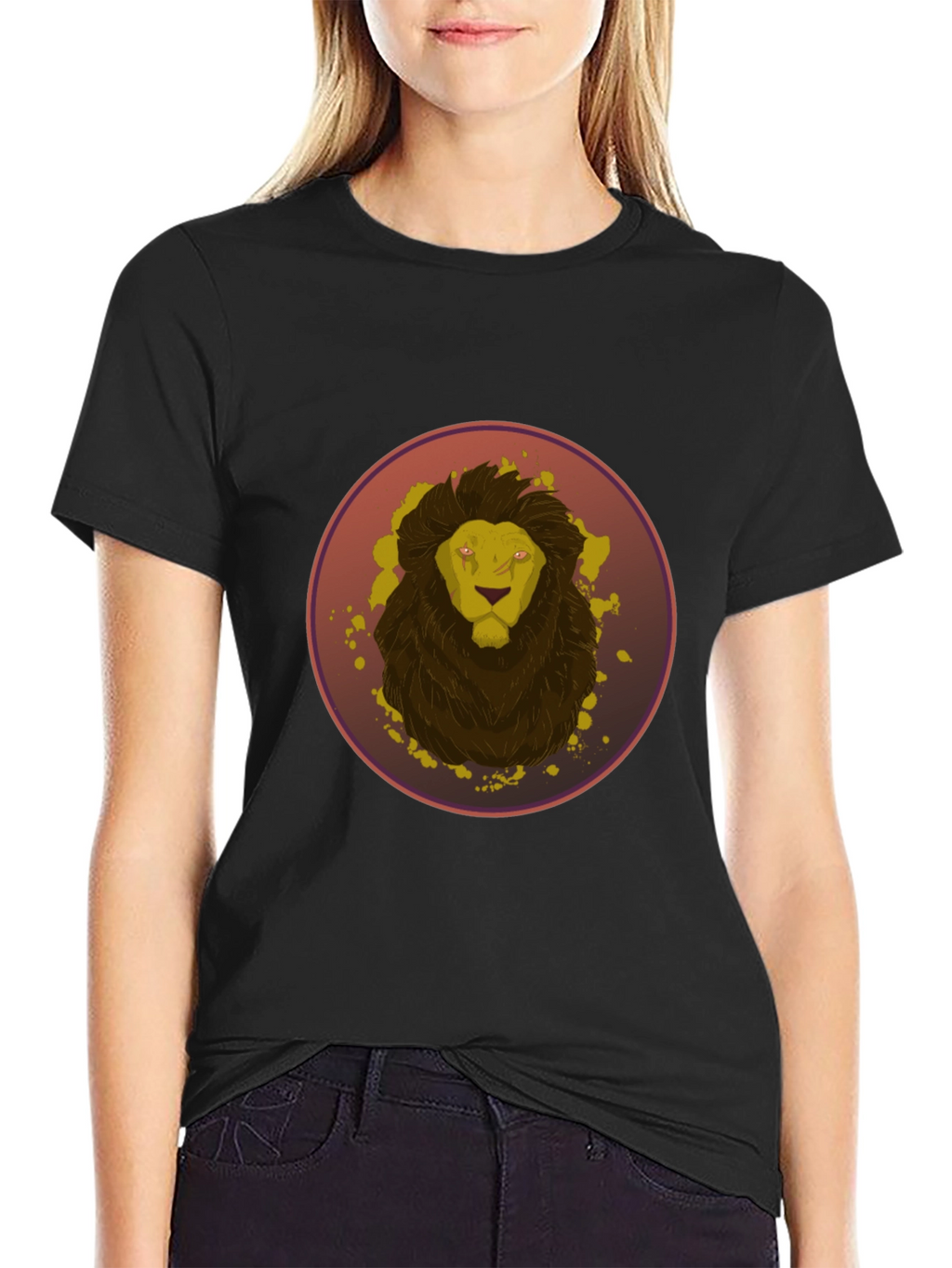 Camiseta Hombre Negra Diseño León Abstracto