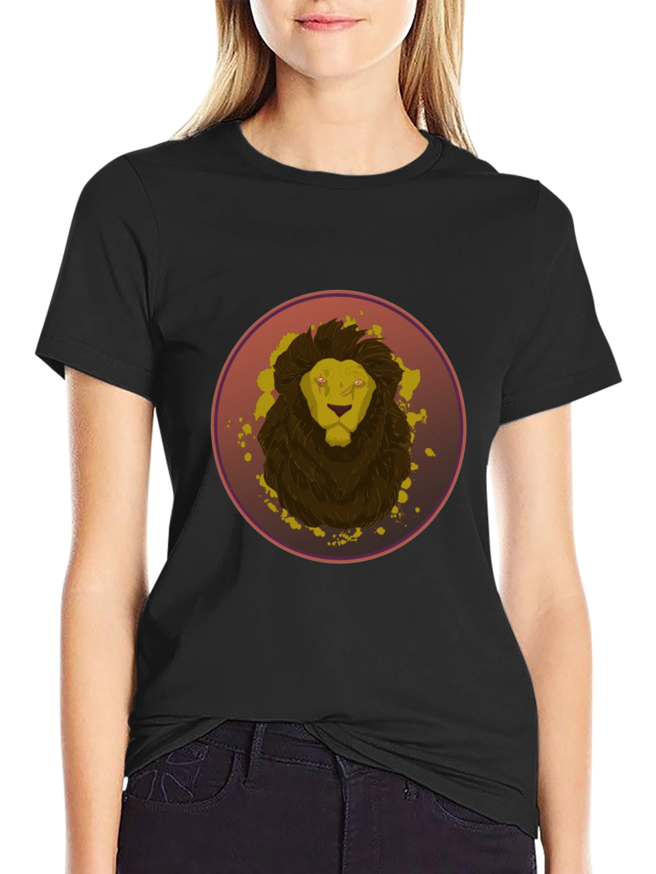 Camiseta Hombre Negra Diseño León Abstracto