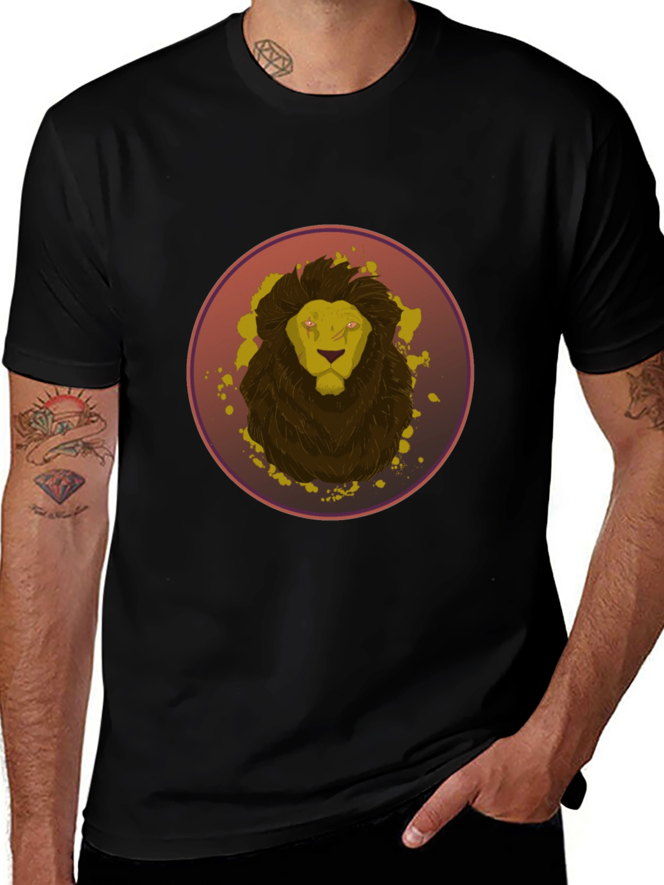 Camiseta Hombre Negra Diseño León Abstracto