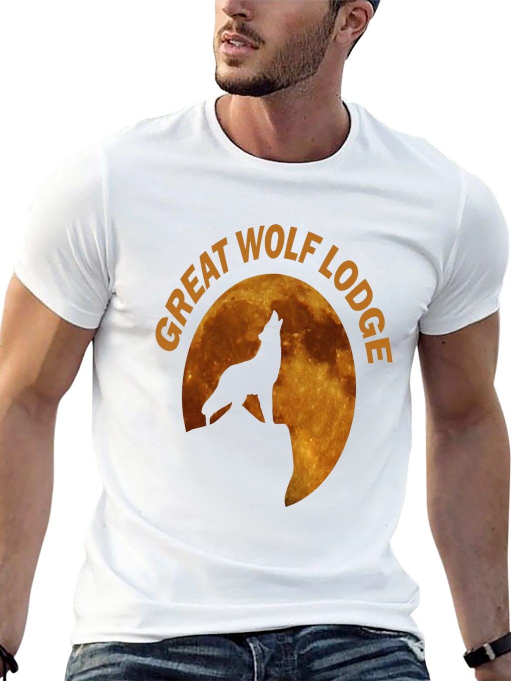 Camiseta Hombre Negra Lobo Aullando Luna
