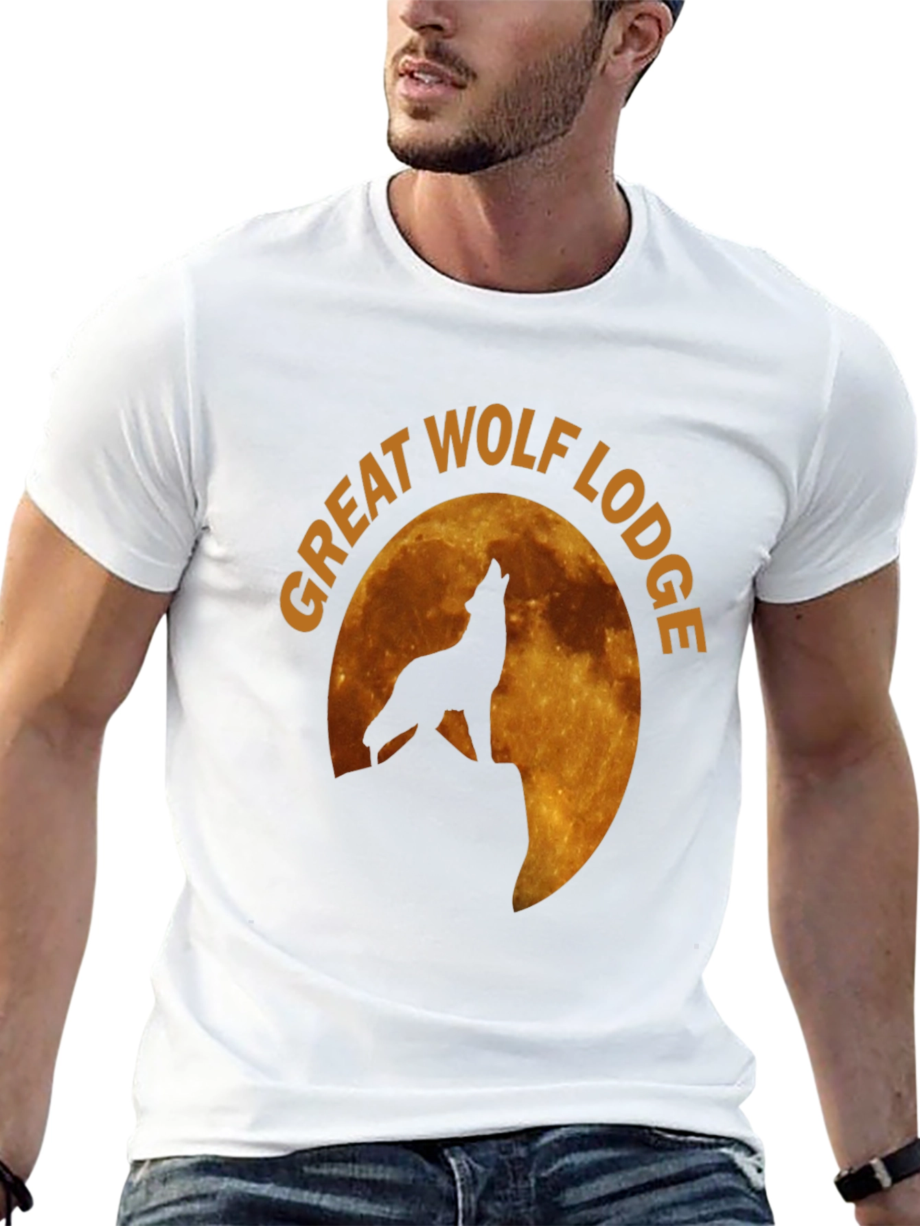 Camiseta Hombre Negra Lobo Aullando Luna