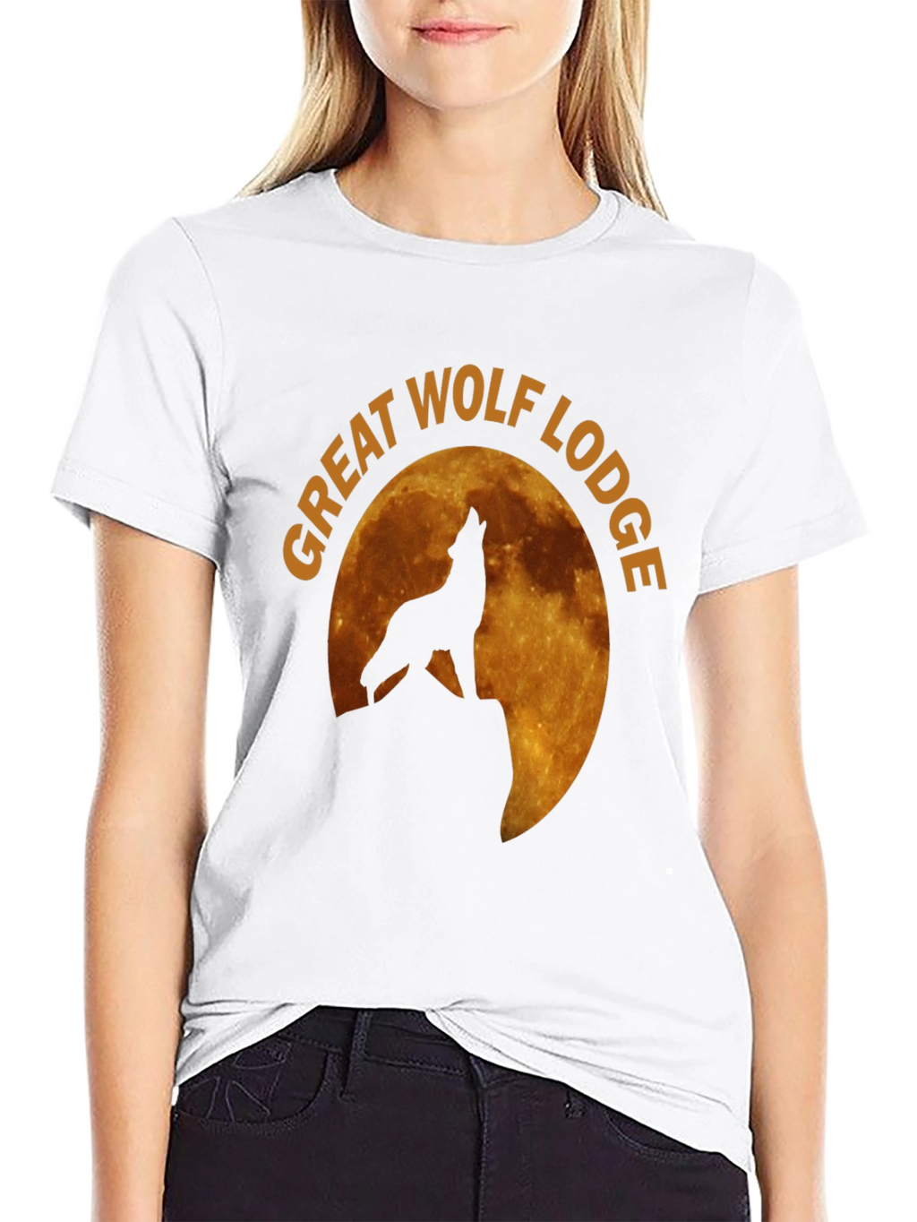 Camiseta Hombre Negra Lobo Aullando Luna