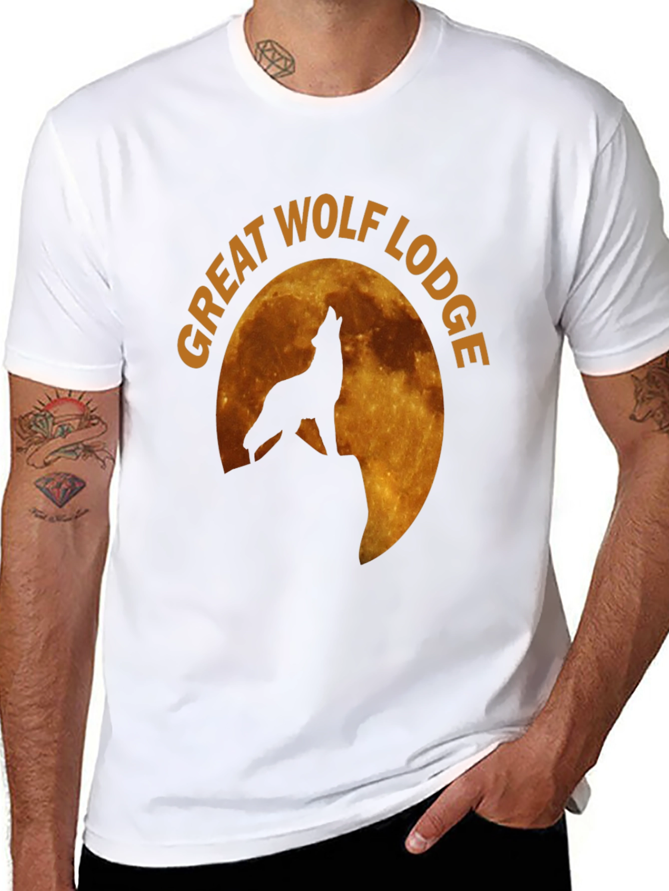 Camiseta Hombre Negra Lobo Aullando Luna