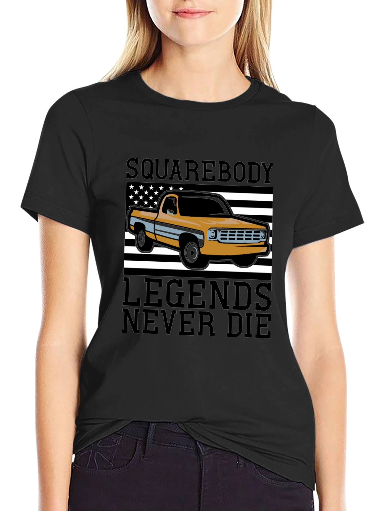 Camiseta Hombre Negra - Diseño Squarebody Legends Never Die