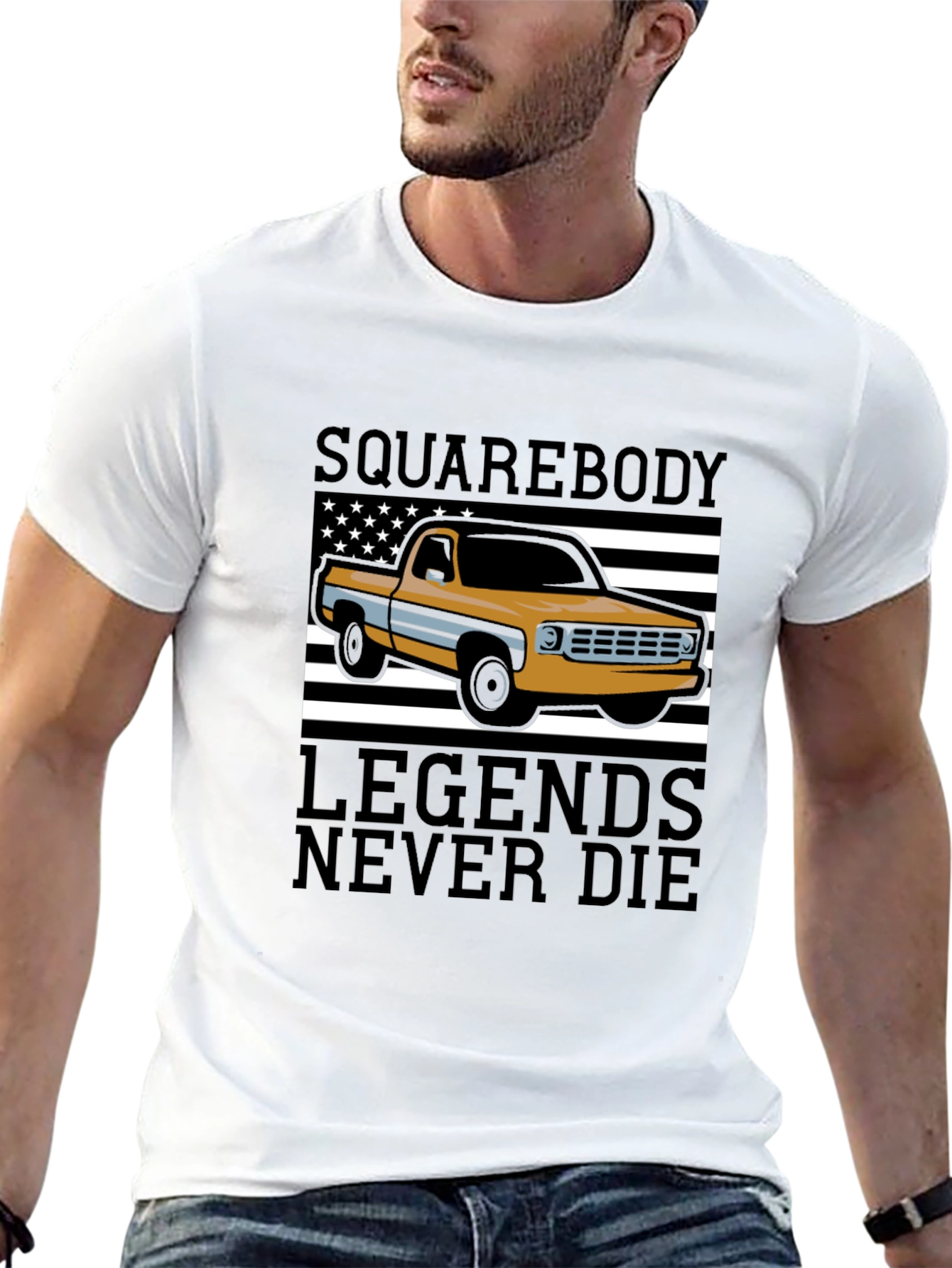 Camiseta Hombre Negra - Diseño Squarebody Legends Never Die