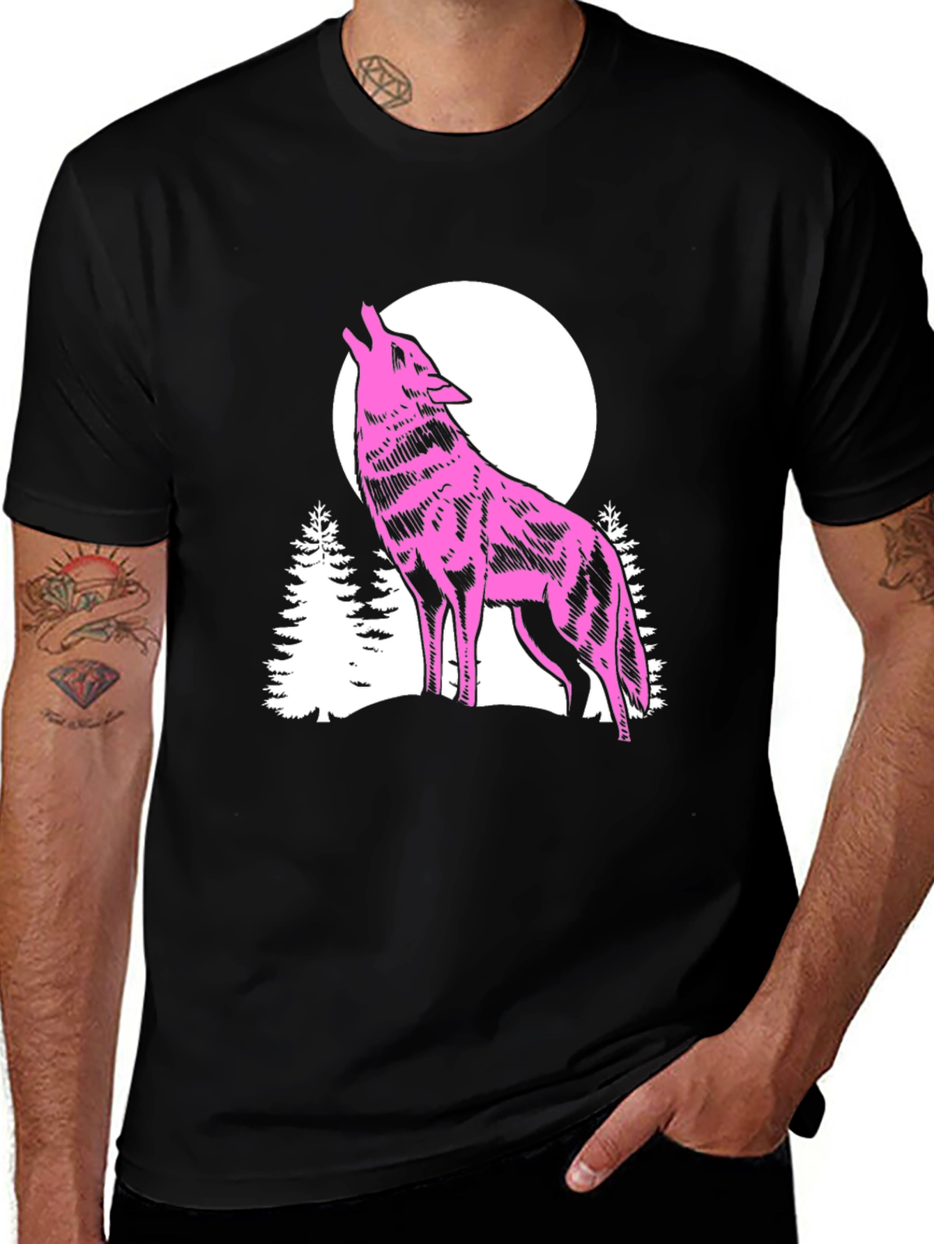 Camiseta Hombre Lobo Aullando Luna Diseño Original